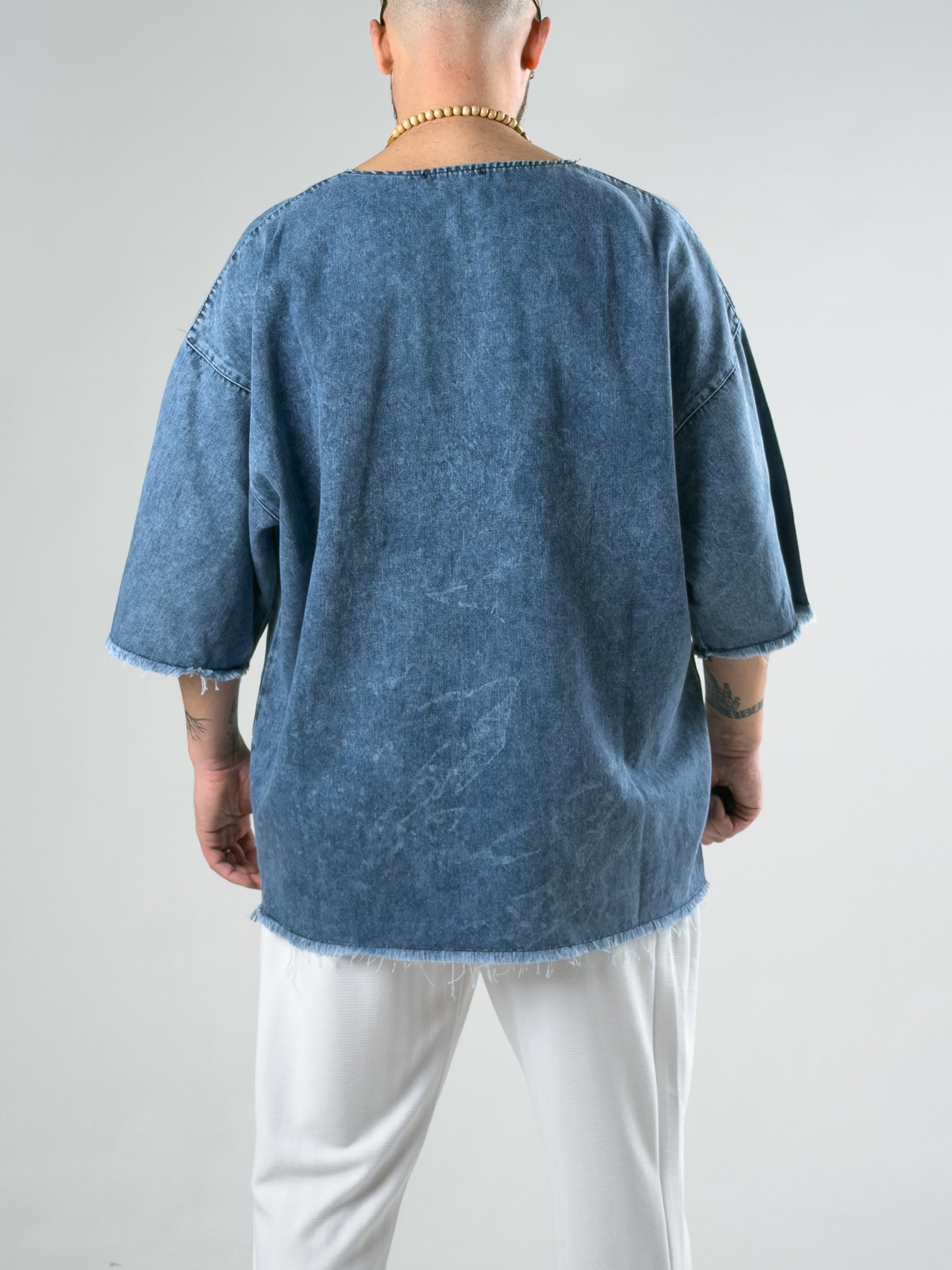 Oversize Denim Erkek Fakir Kol T-Shirt COC3083