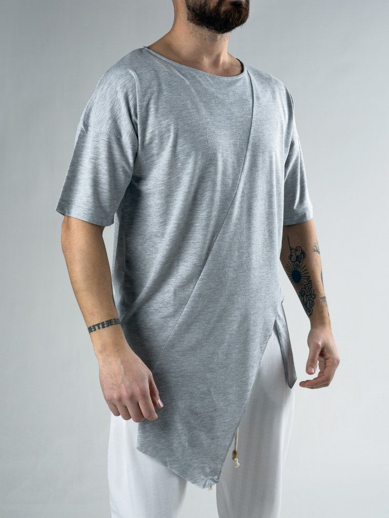 Oversize Gri Erkek Asimetrik T-Shirt COC3115