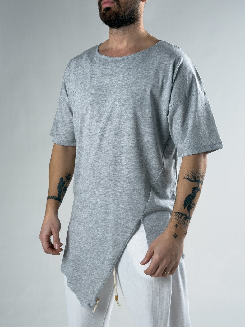 Oversize Gri Erkek Asimetrik T-Shirt COC3115
