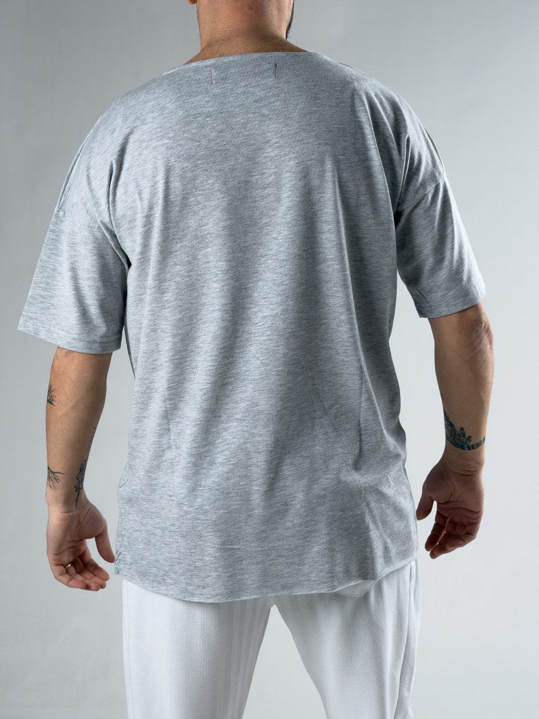 Oversize Gri Erkek Asimetrik T-Shirt COC3115