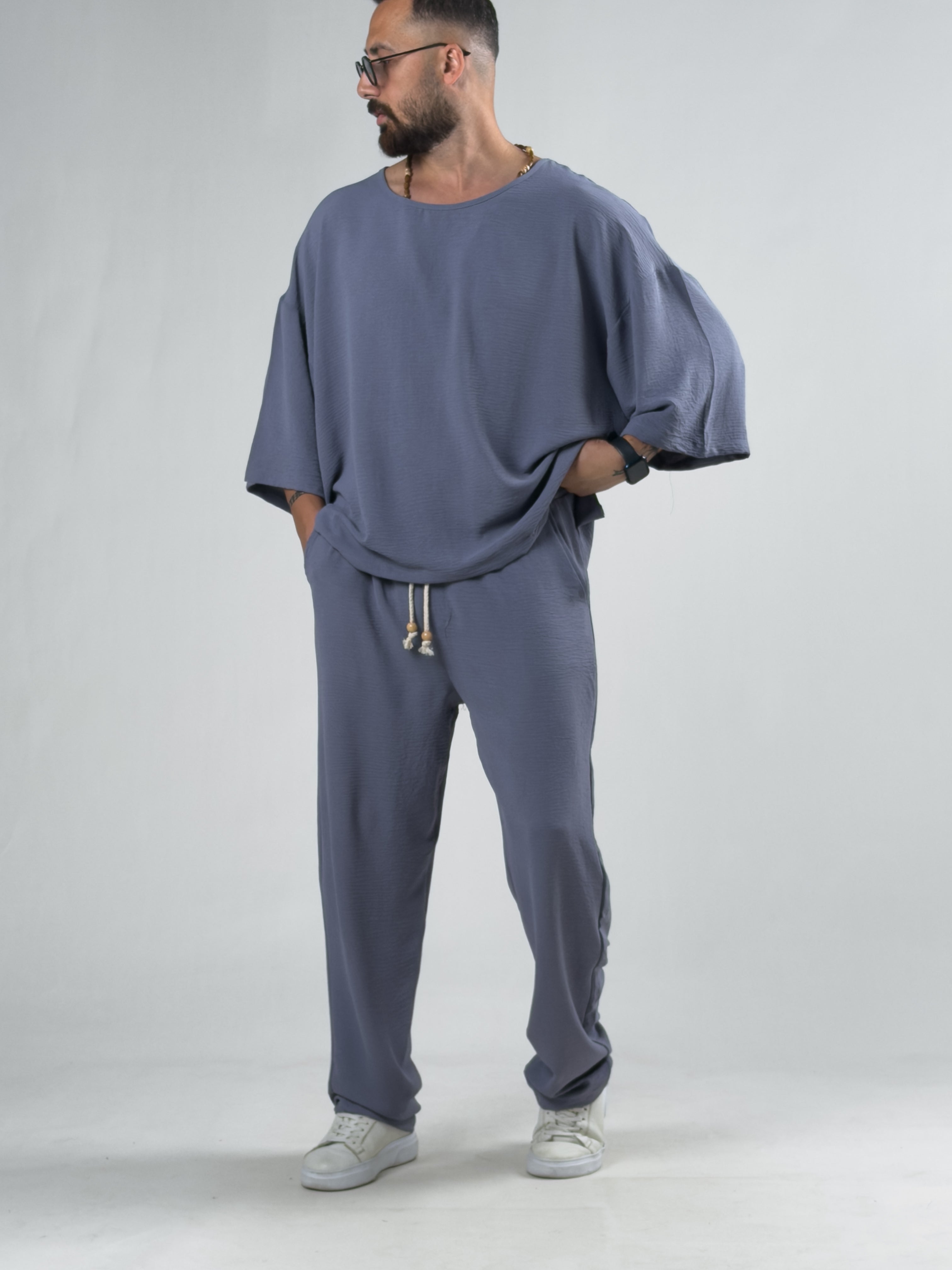 Oversize Gri Keten Takım COC3201