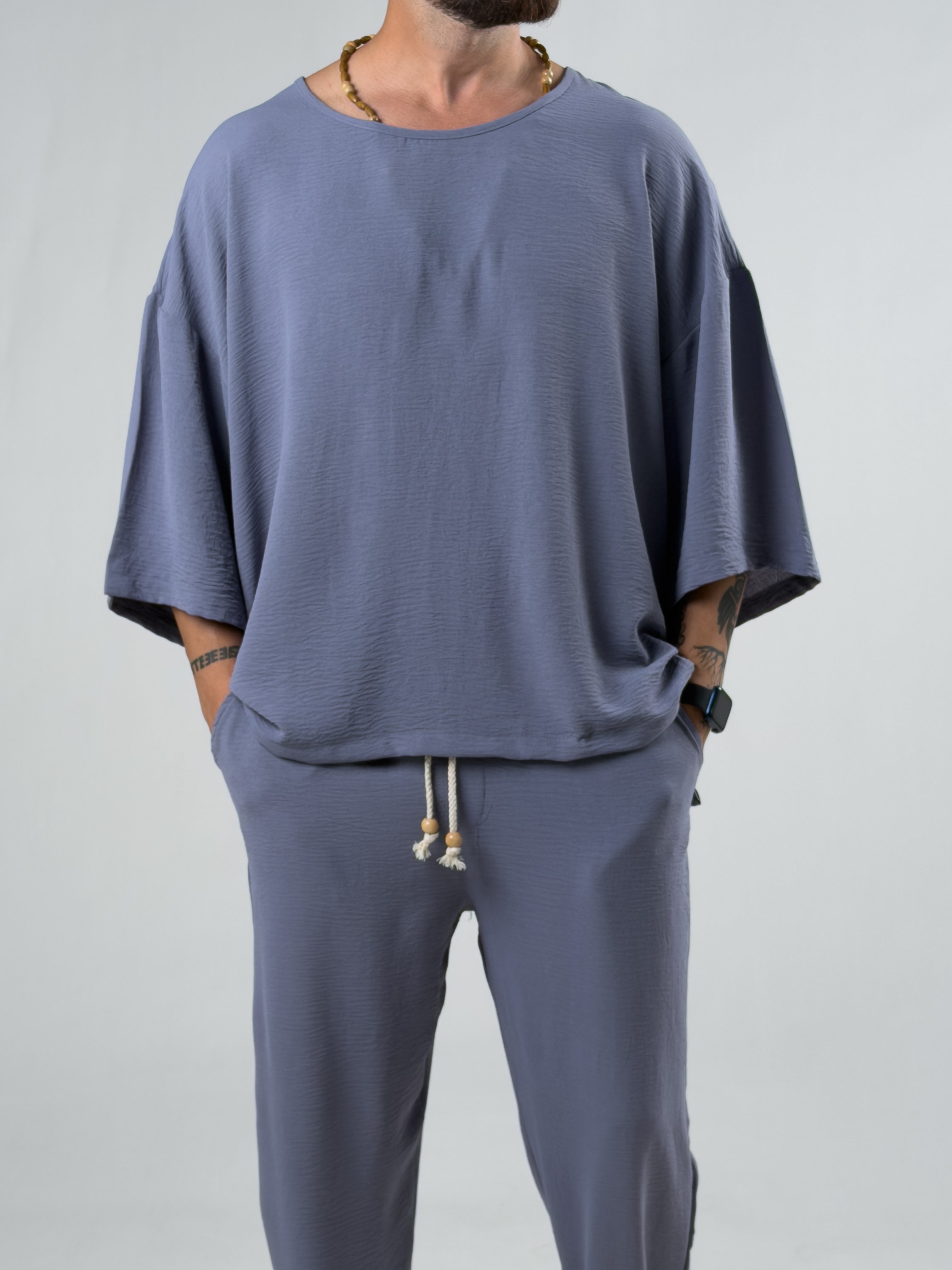 Oversize Gri Keten Takım COC3201