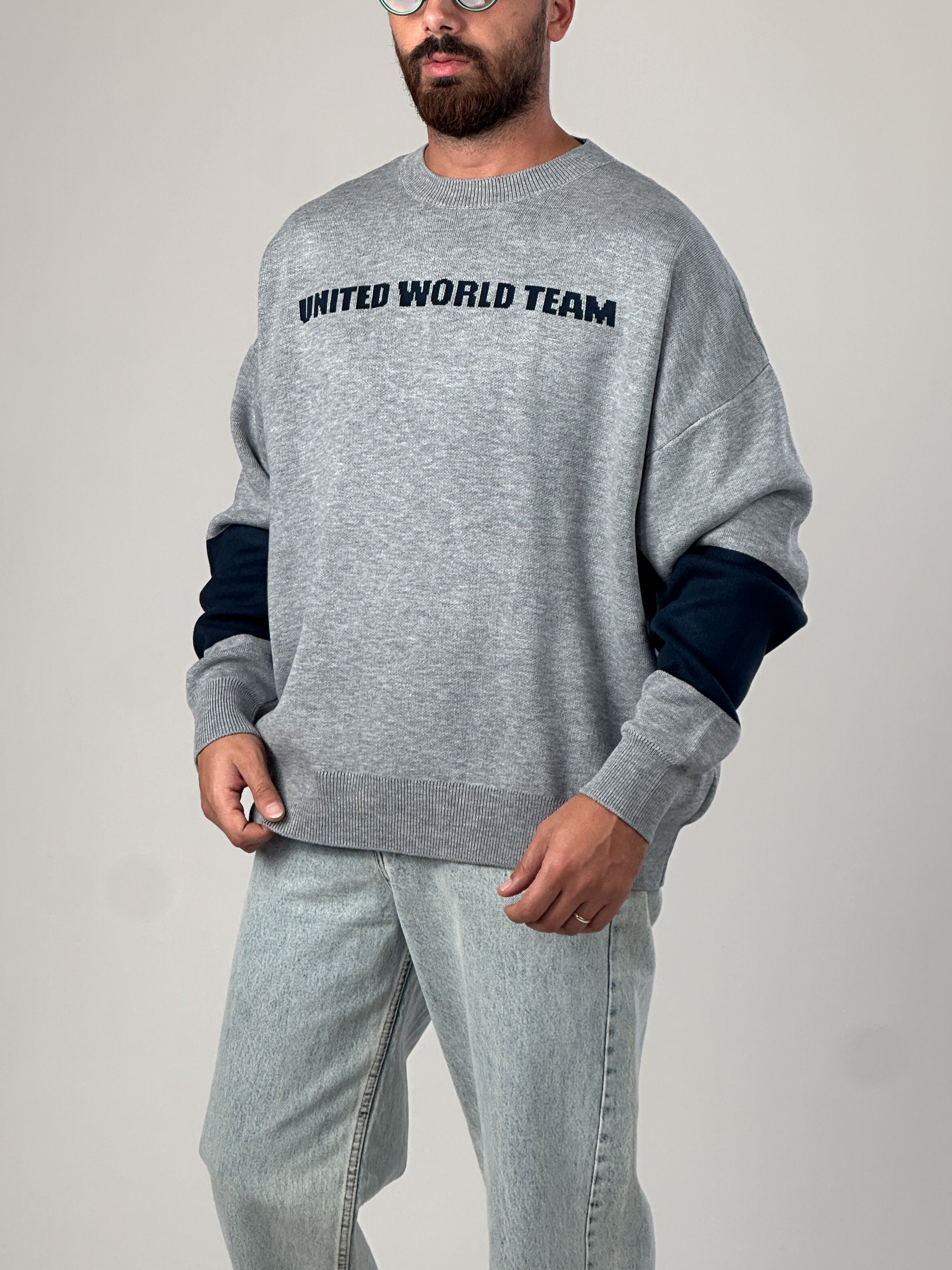 Oversize Gri New York Erkek Triko Sweat COC1042