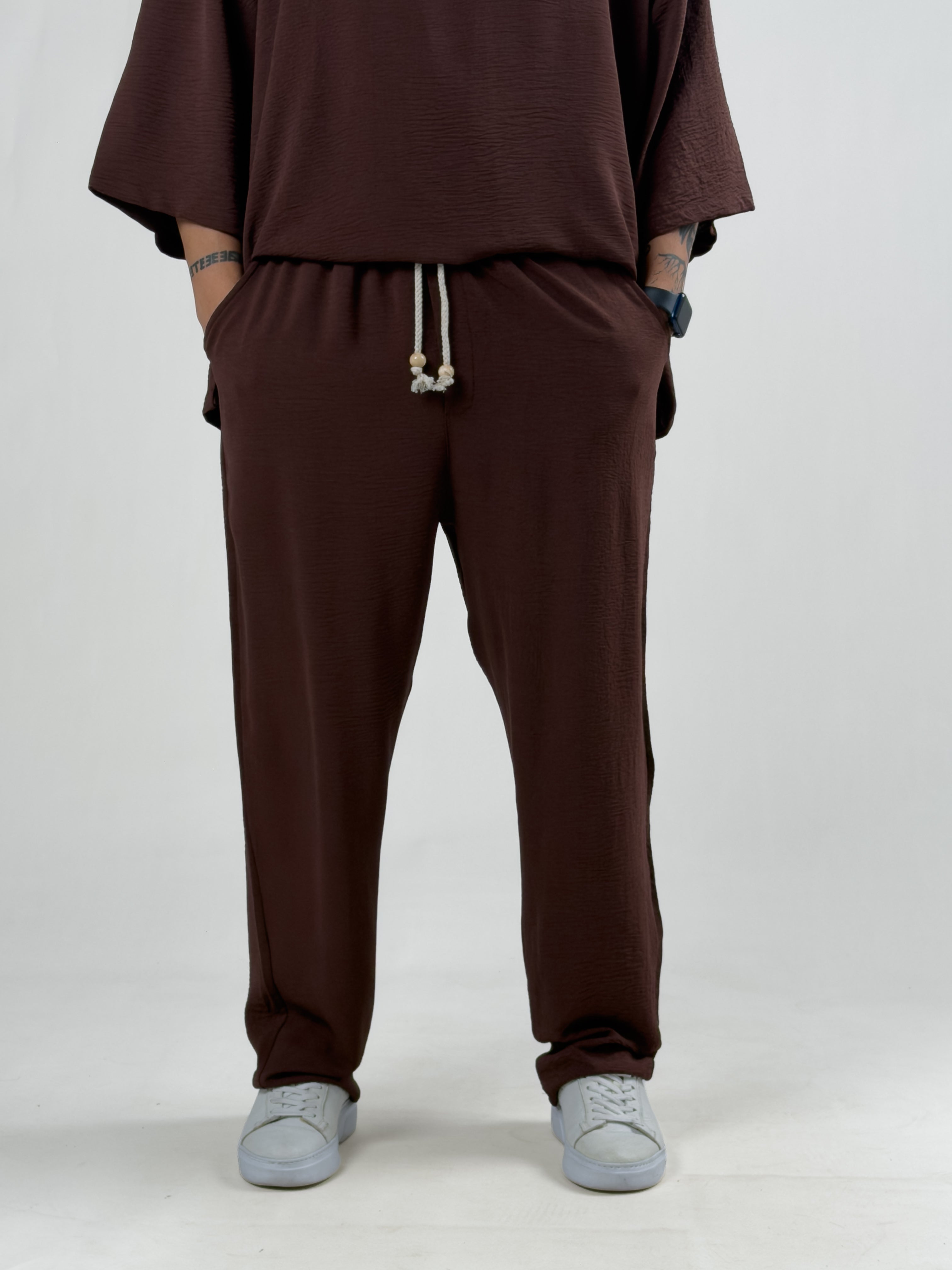Oversize Kahverengi Keten Takım COC3203