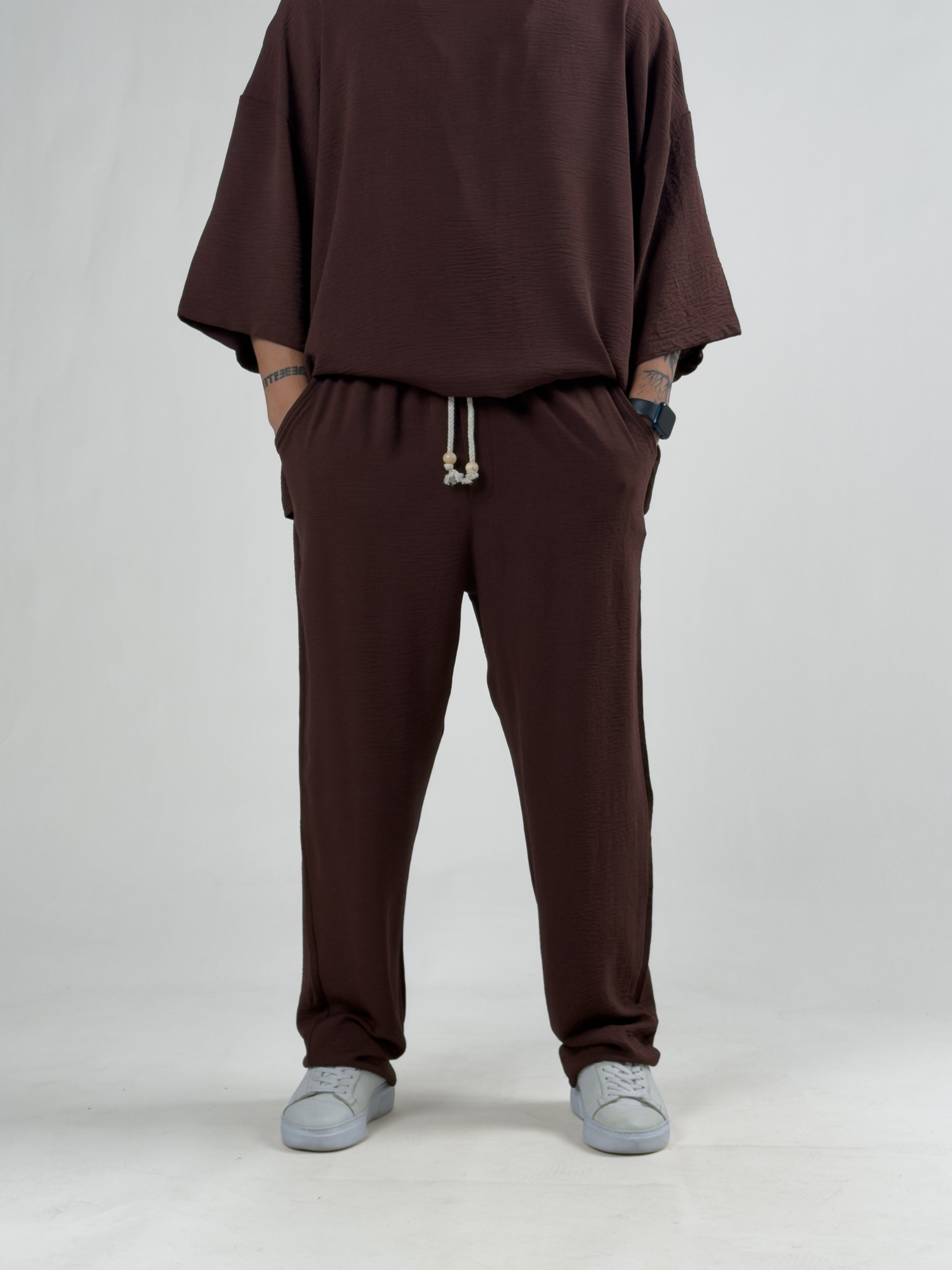 Oversize Kahverengi Keten Takım COC3203