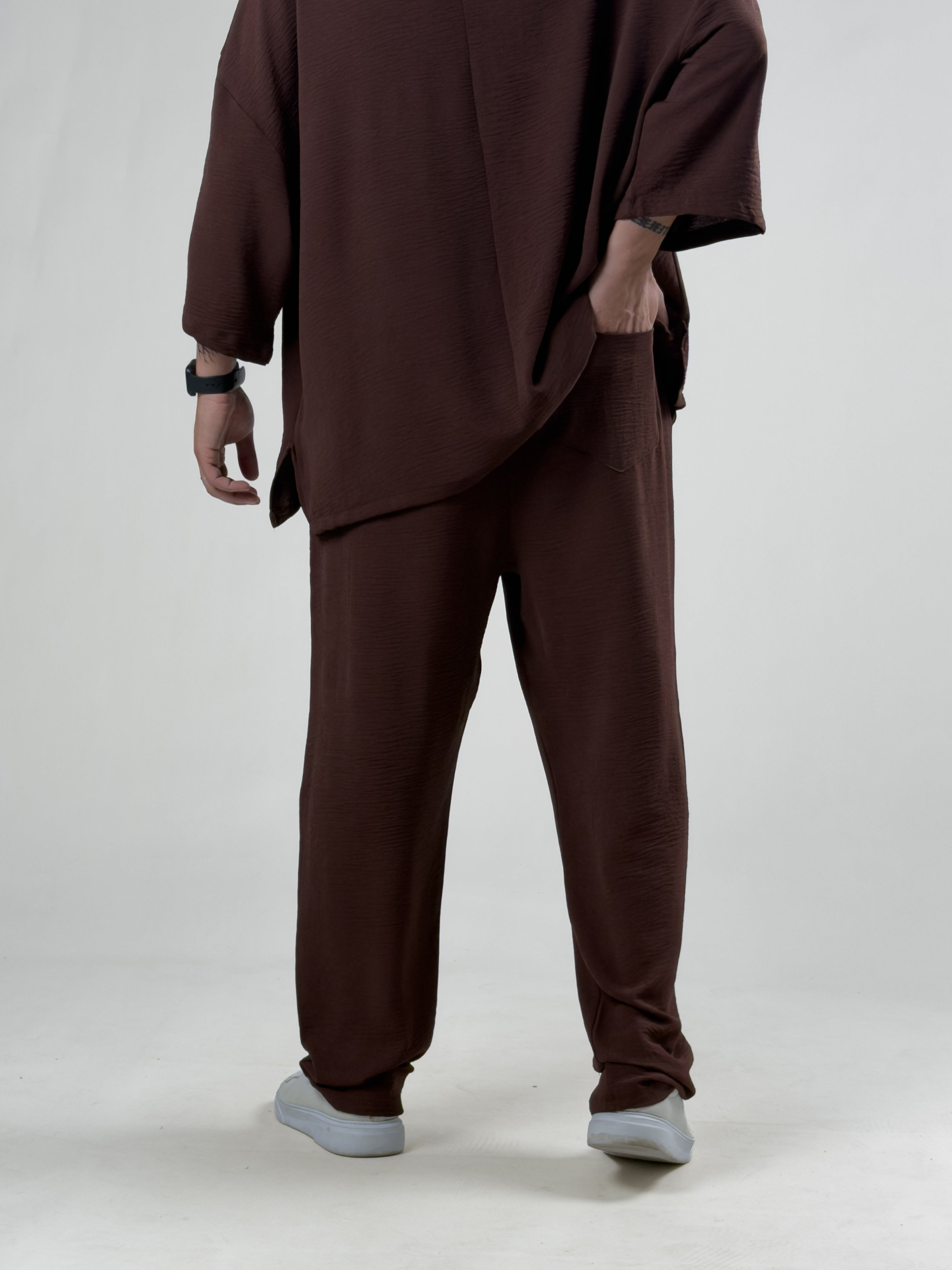 Oversize Kahverengi Keten Takım COC3203