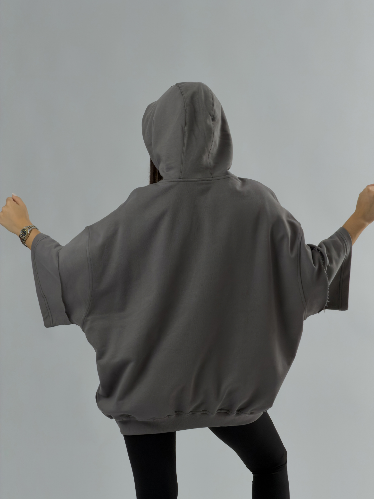 Oversize Kapüşonlu Antrasit Kadın Hoodie COC3499