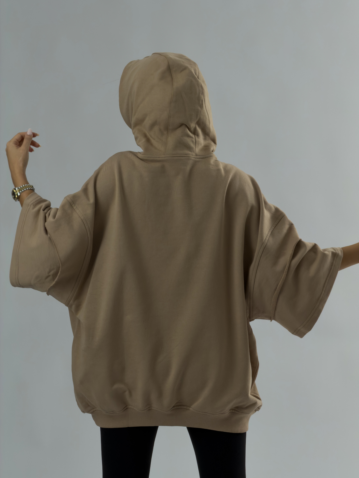 Oversize Kapüşonlu Bej Kadın Hoodie COC3498