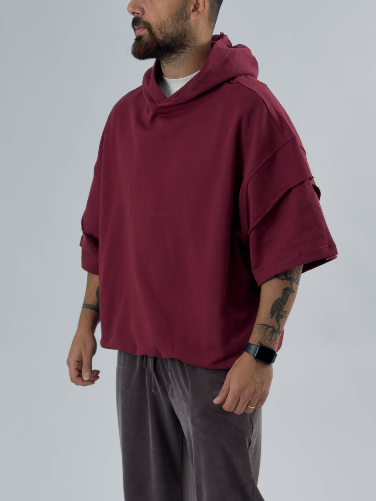 Oversize Kapüşonlu Bordo Erkek Hoodie COC3480