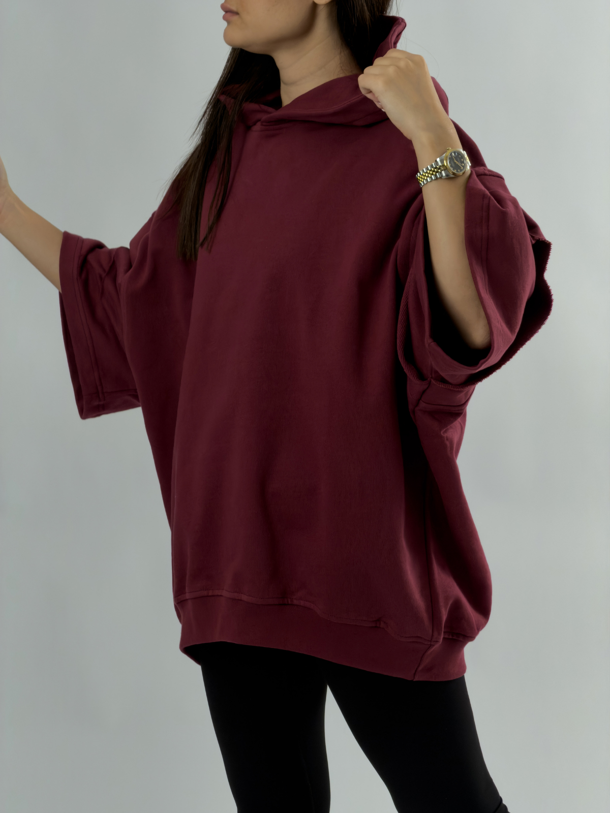 Oversize Kapüşonlu Bordo Kadın Hoodie COC3496