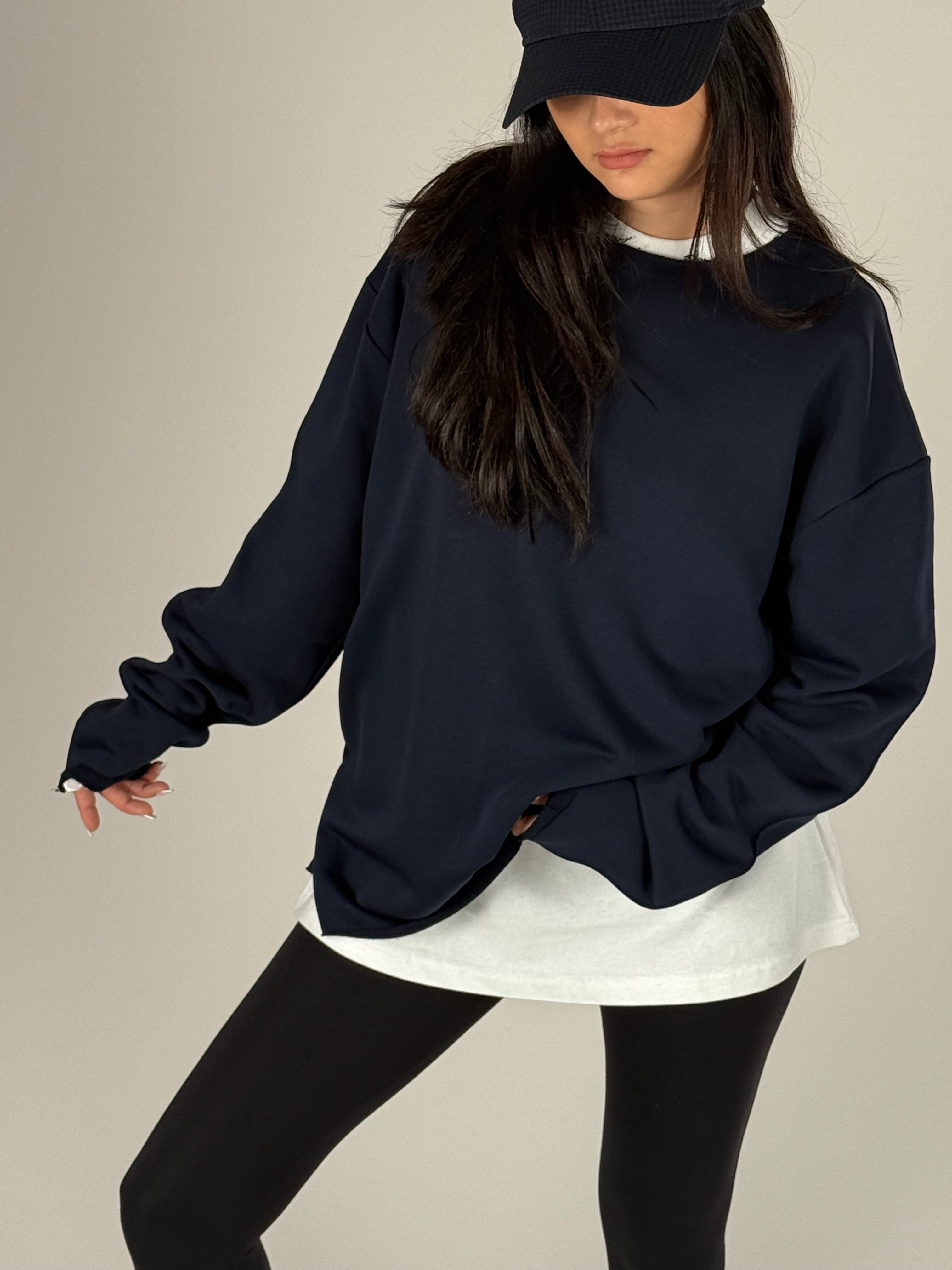 Oversize Lacivert Kadın Sweat COC1189