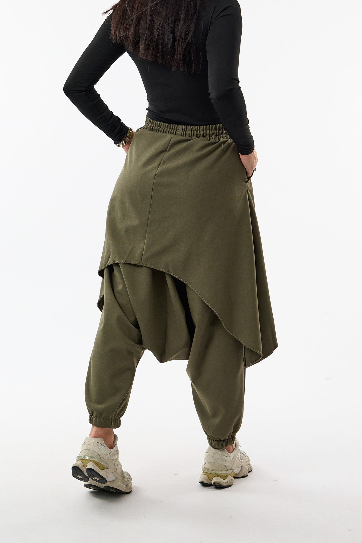 Oversize Şalvarlı Samurai Haki Kadın Pantolon COC3689