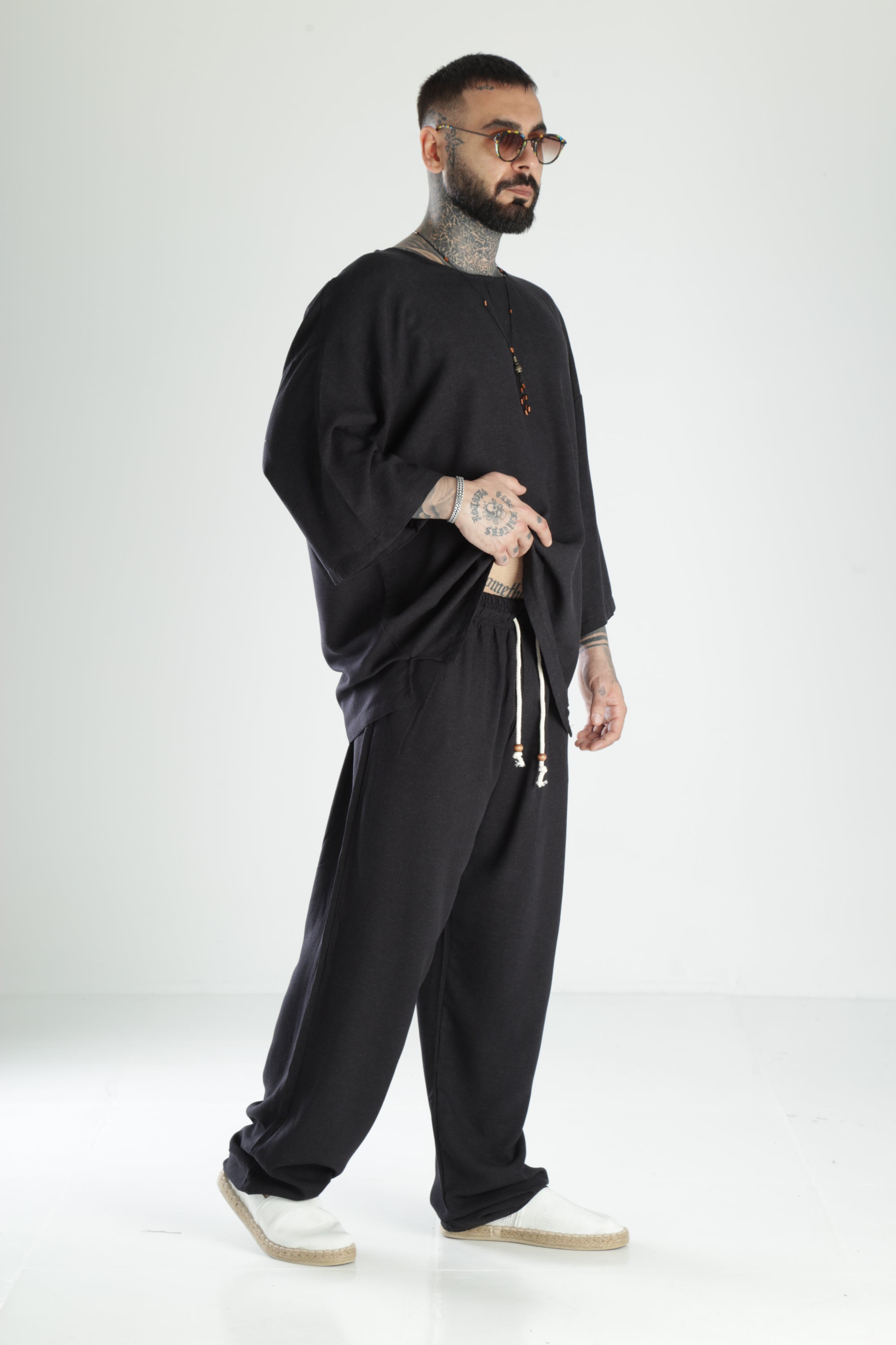 Oversize Siyah Keten Takım COC3211