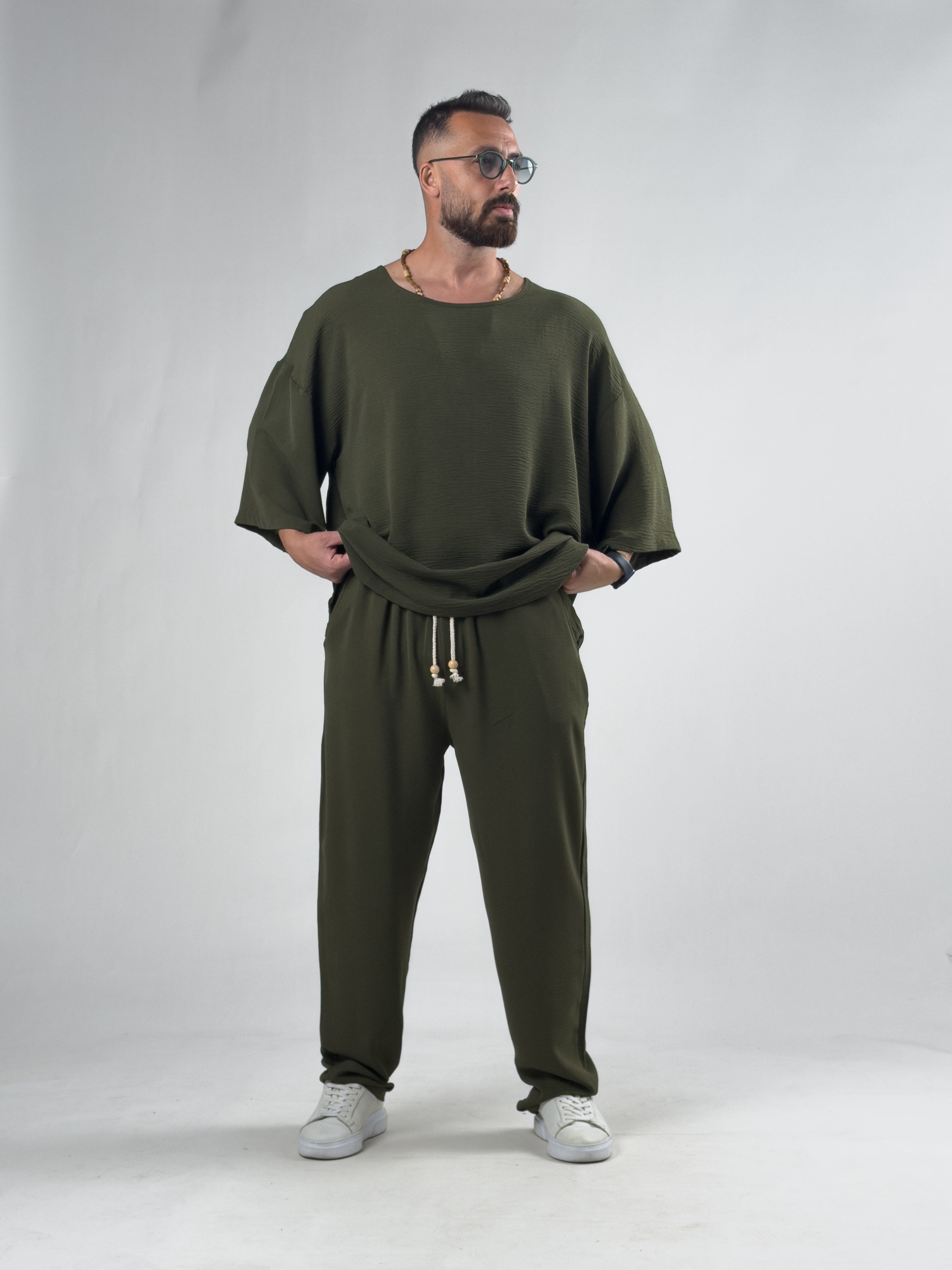 Oversize Yeşil Keten Takım COC3206