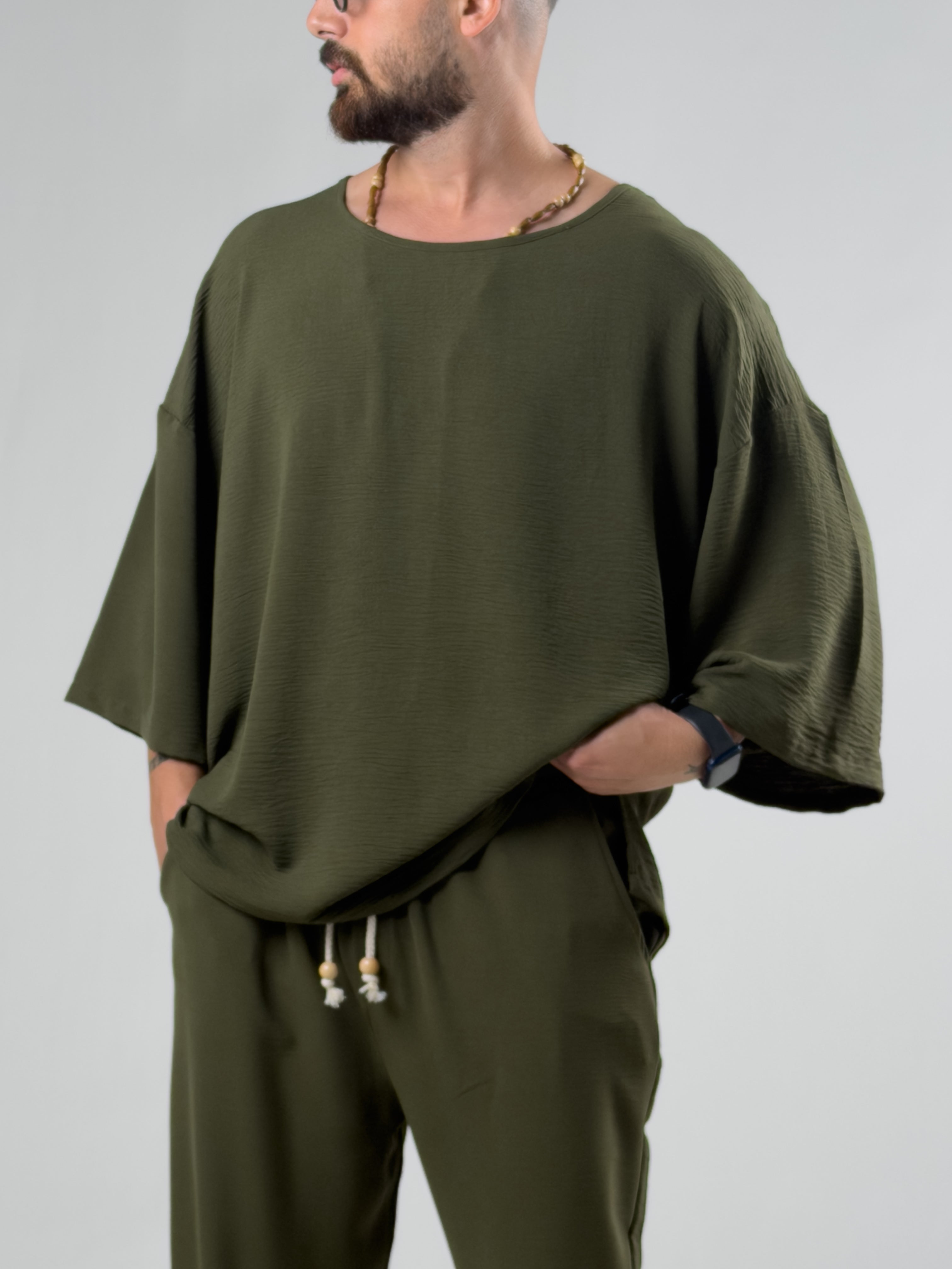 Oversize Yeşil Keten Takım COC3206