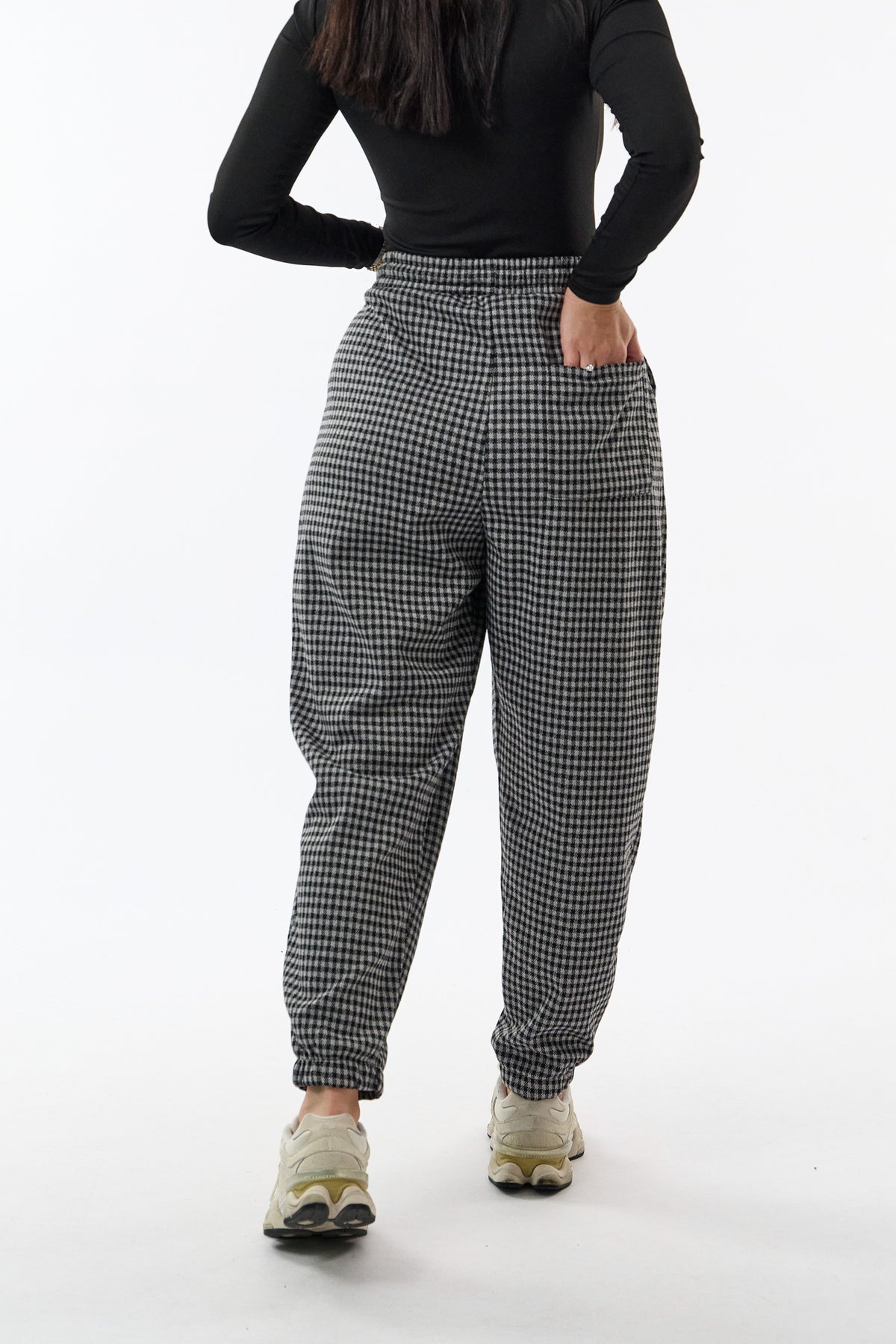 Oxford Ekose Gri Şalvar Kadın Pantolon COC3722