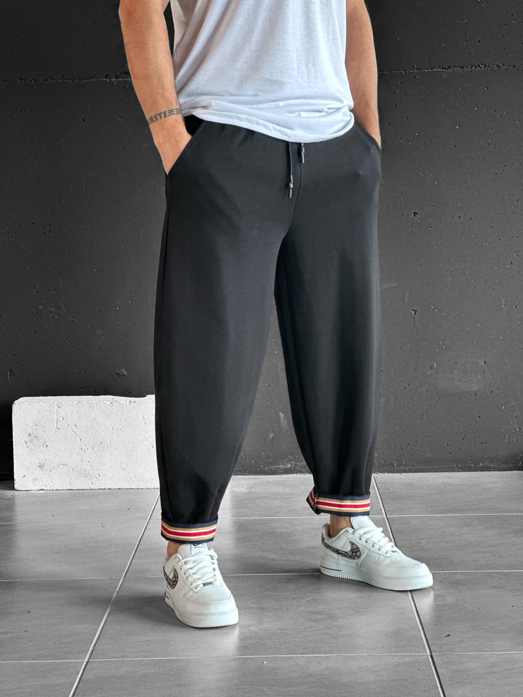 Paça Detaylı Siyah Boyfriend Pantolon COC2080