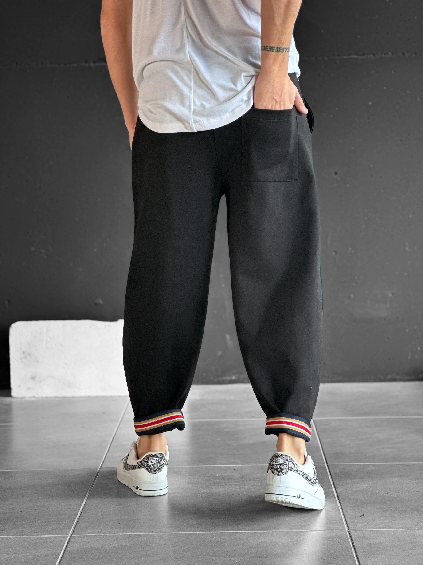 Paça Detaylı Siyah Boyfriend Pantolon COC2080