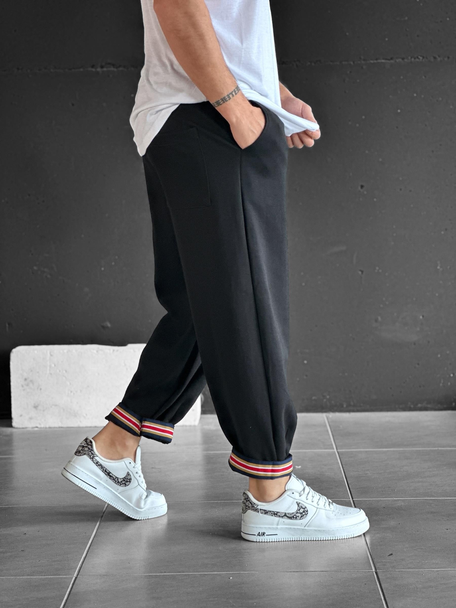 Paça Detaylı Siyah Boyfriend Pantolon COC2080