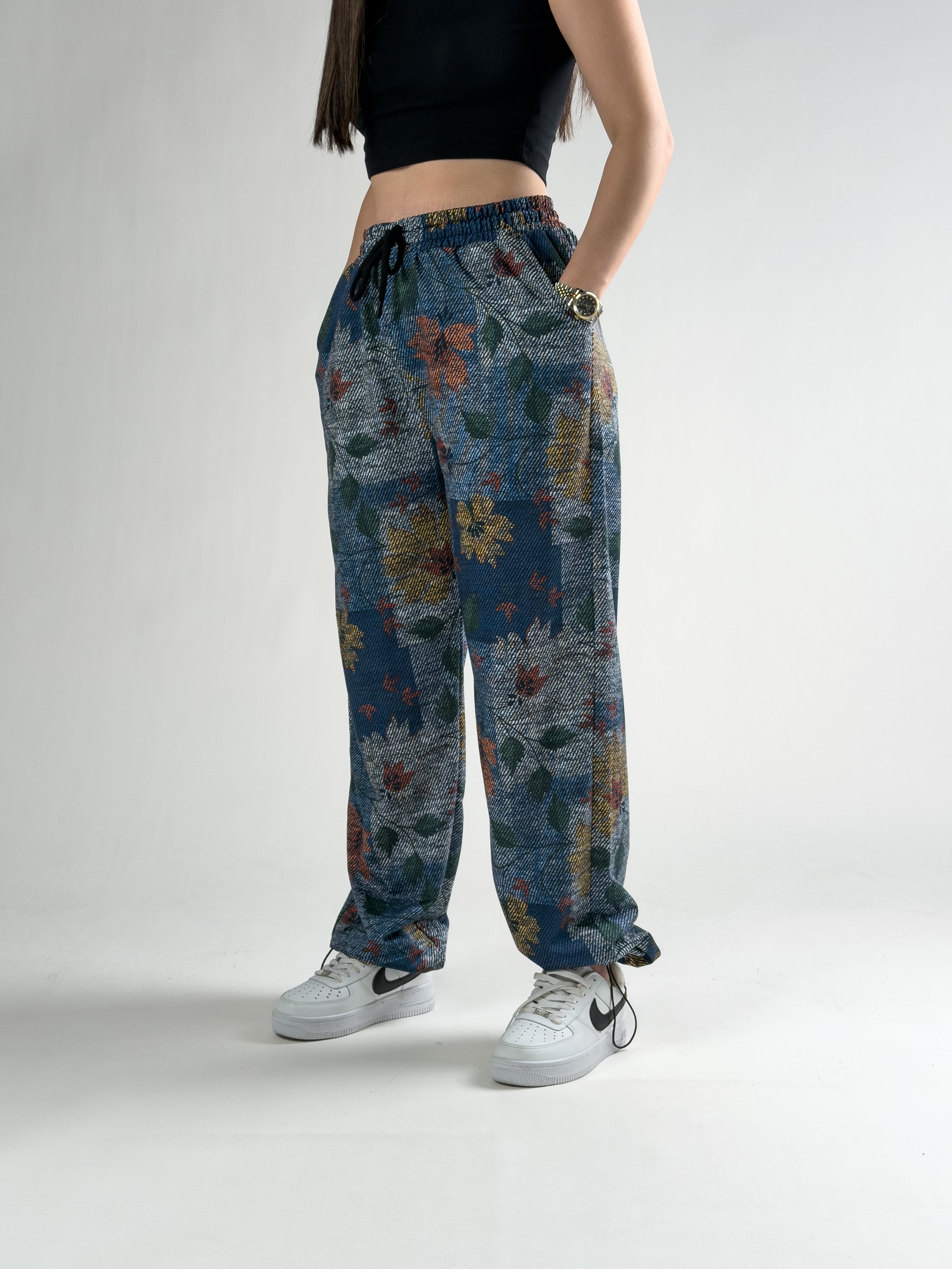 Paça Ayarlamalı Çiçek Desenli Jogger Pantolon COC2804