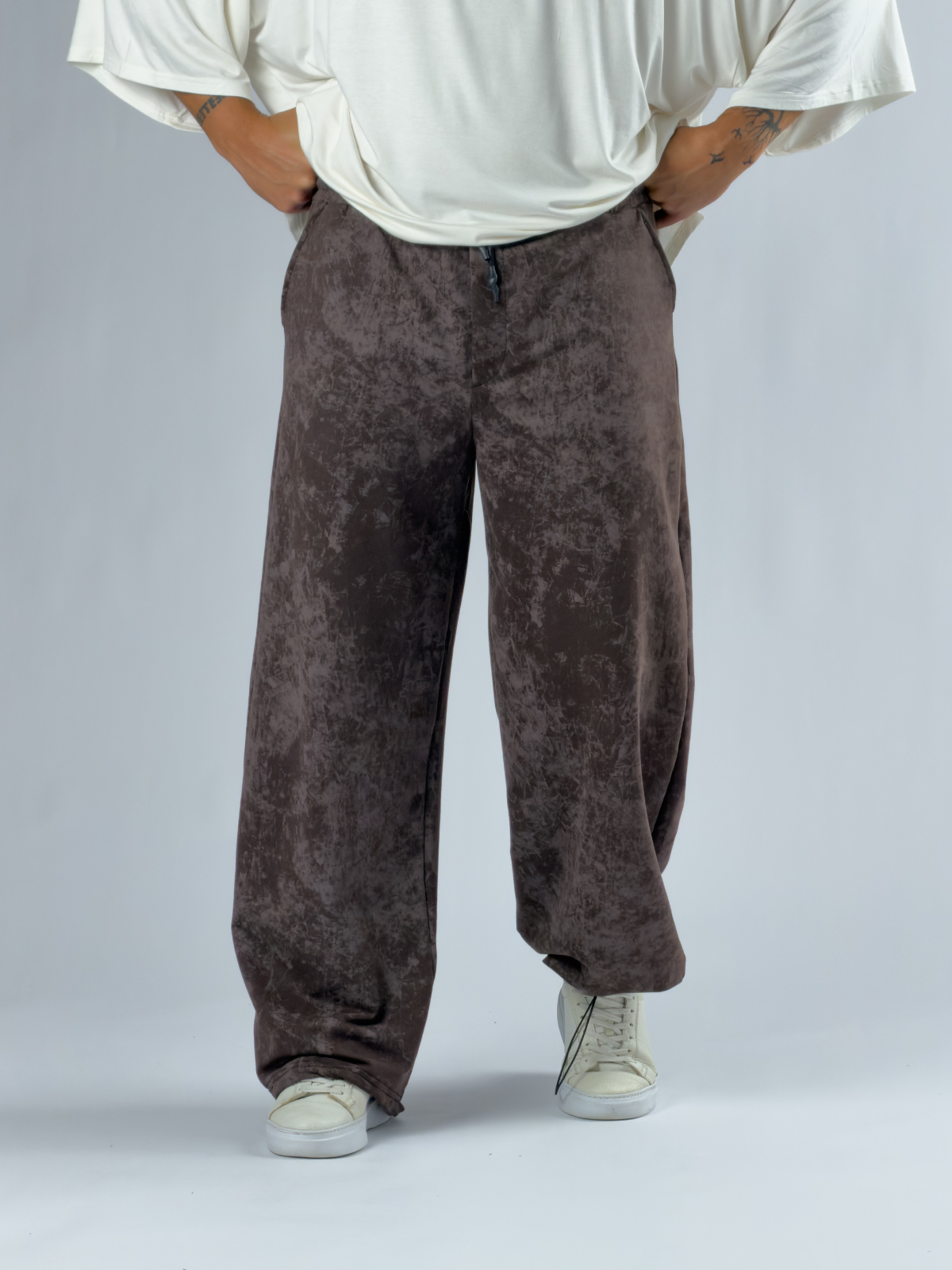 Paça Ayarlamalı Desenli Kahverengi Erkek Baggy Pantolon COC3352