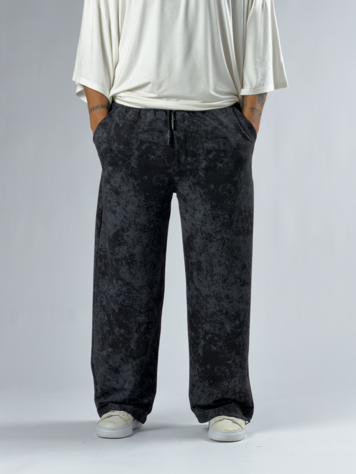Paça Ayarlamalı Desenli Siyah Erkek Baggy Pantolon COC3354