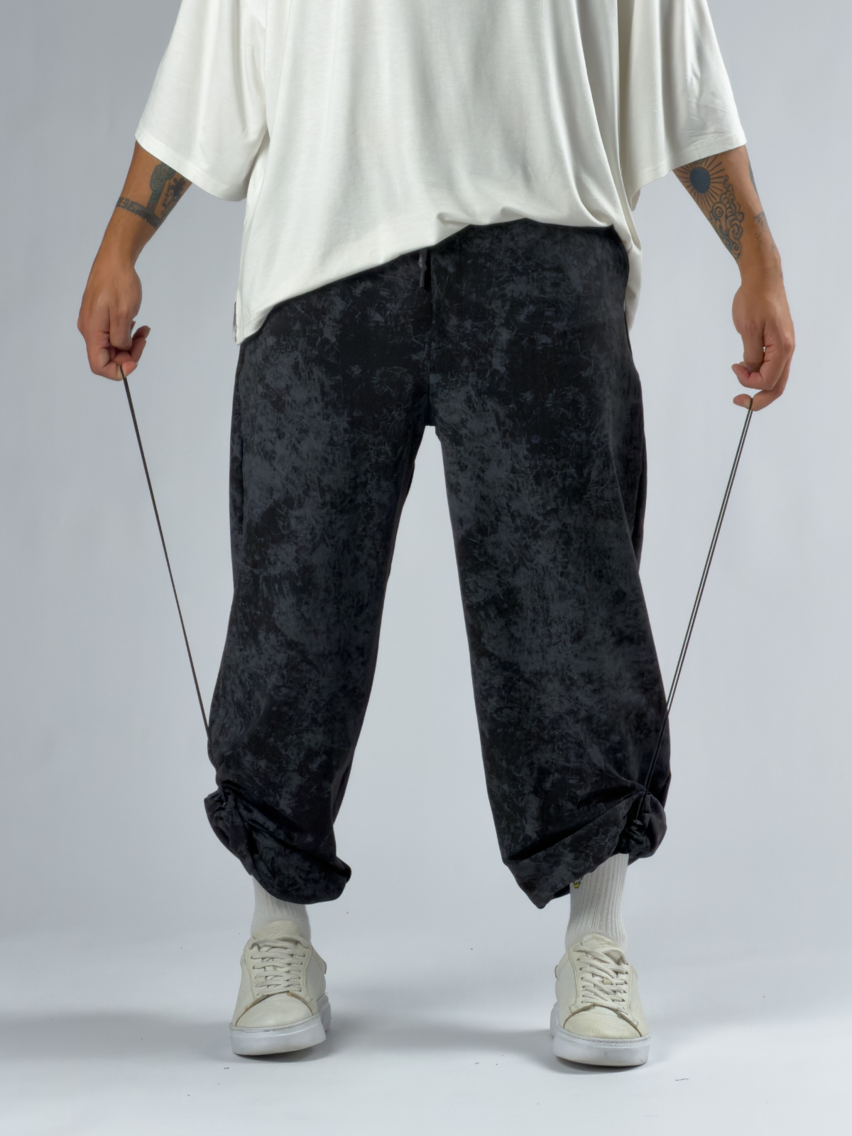 Paça Ayarlamalı Desenli Siyah Erkek Baggy Pantolon COC3354