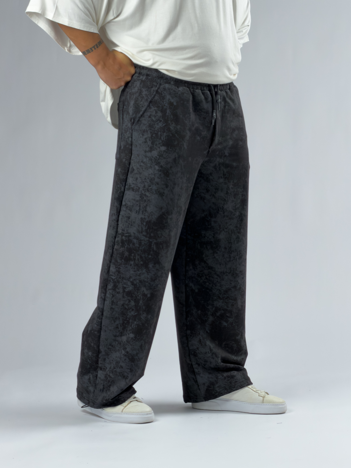 Paça Ayarlamalı Desenli Siyah Erkek Baggy Pantolon COC3354