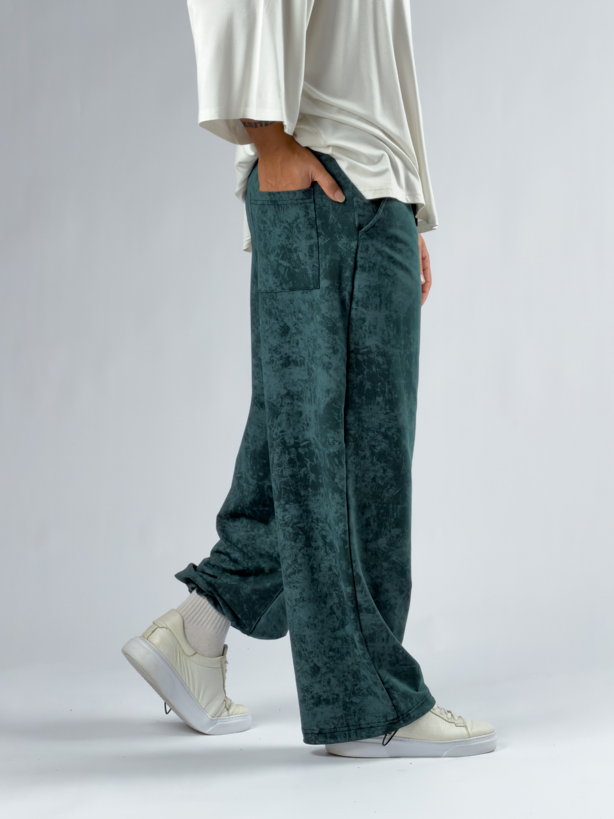 Paça Ayarlamalı Desenli Yeşil Erkek Baggy Pantolon COC3355