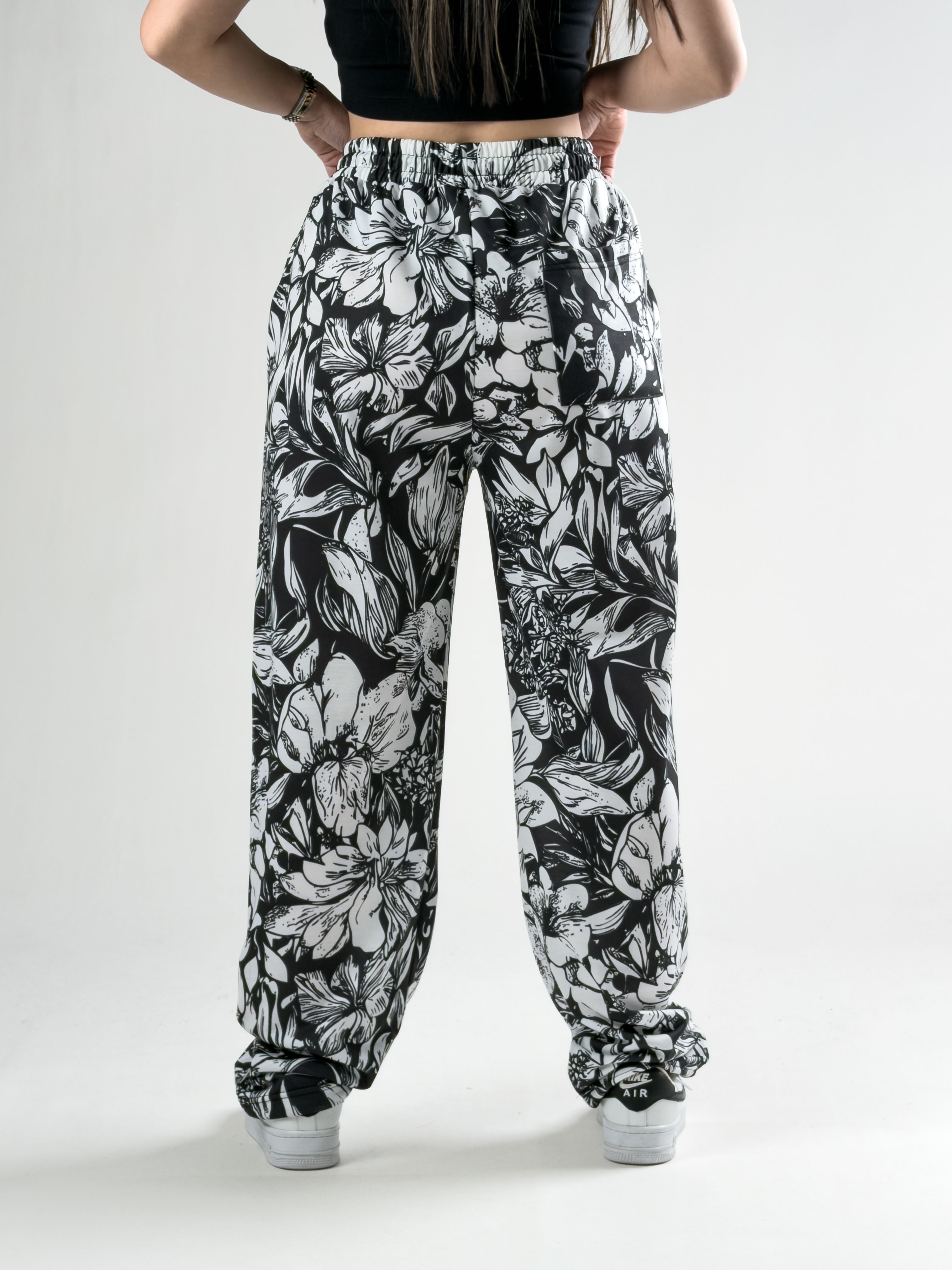 Paça Ayarlamalı Gül Desenli Kadın Jogger Pantolon COC2803