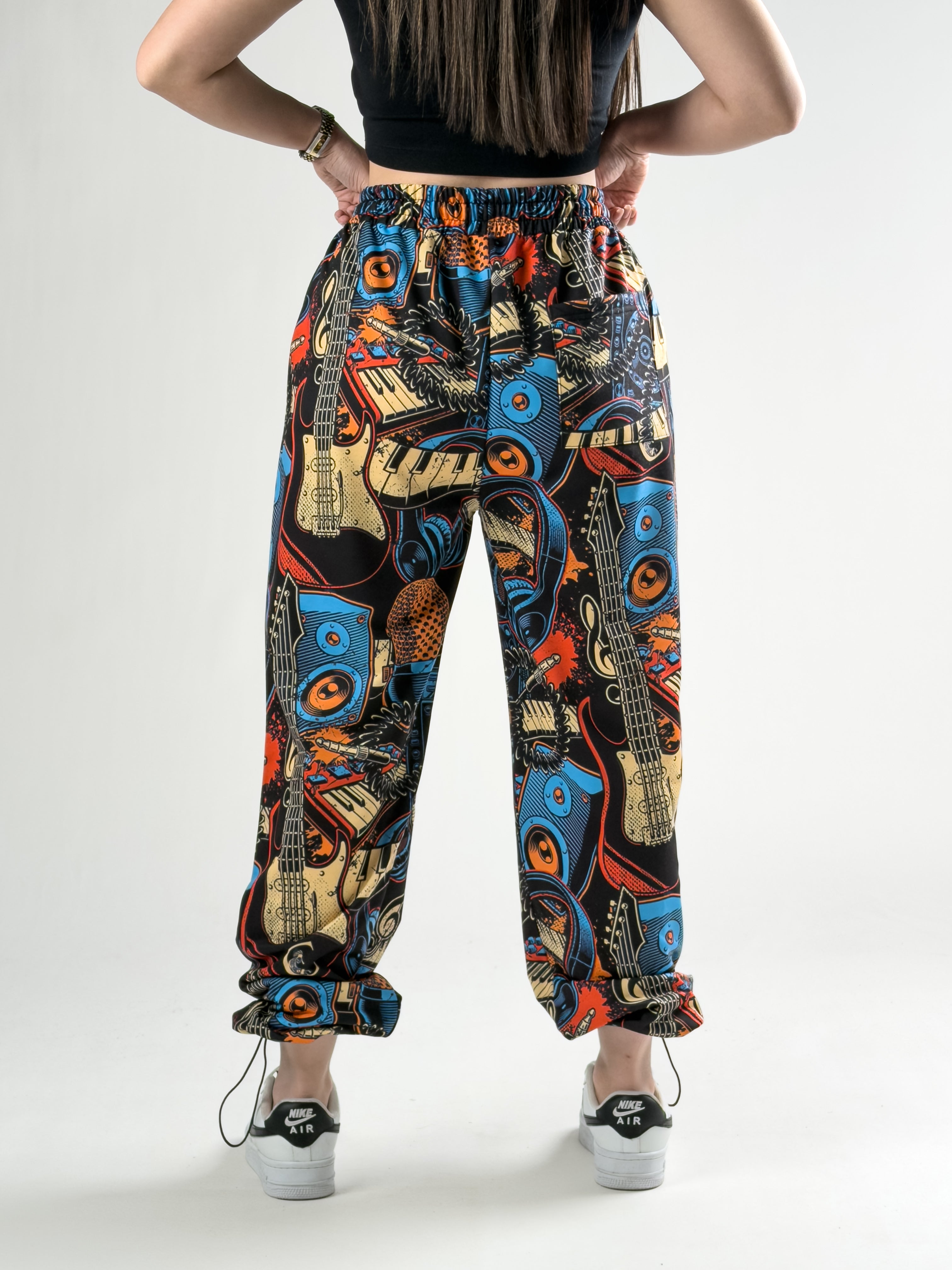 Paça Ayarlamalı Müzik Desenli Jogger Pantolon COC2805