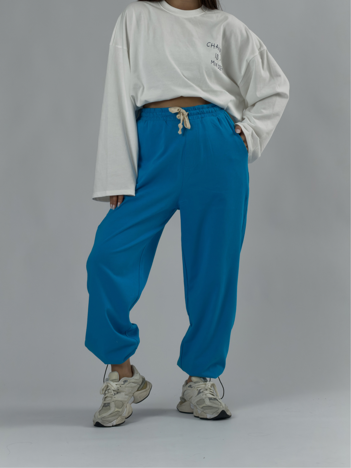 Paça Ayarlamalı Regular Mavi Kadın Jogger Pantolon COC3489