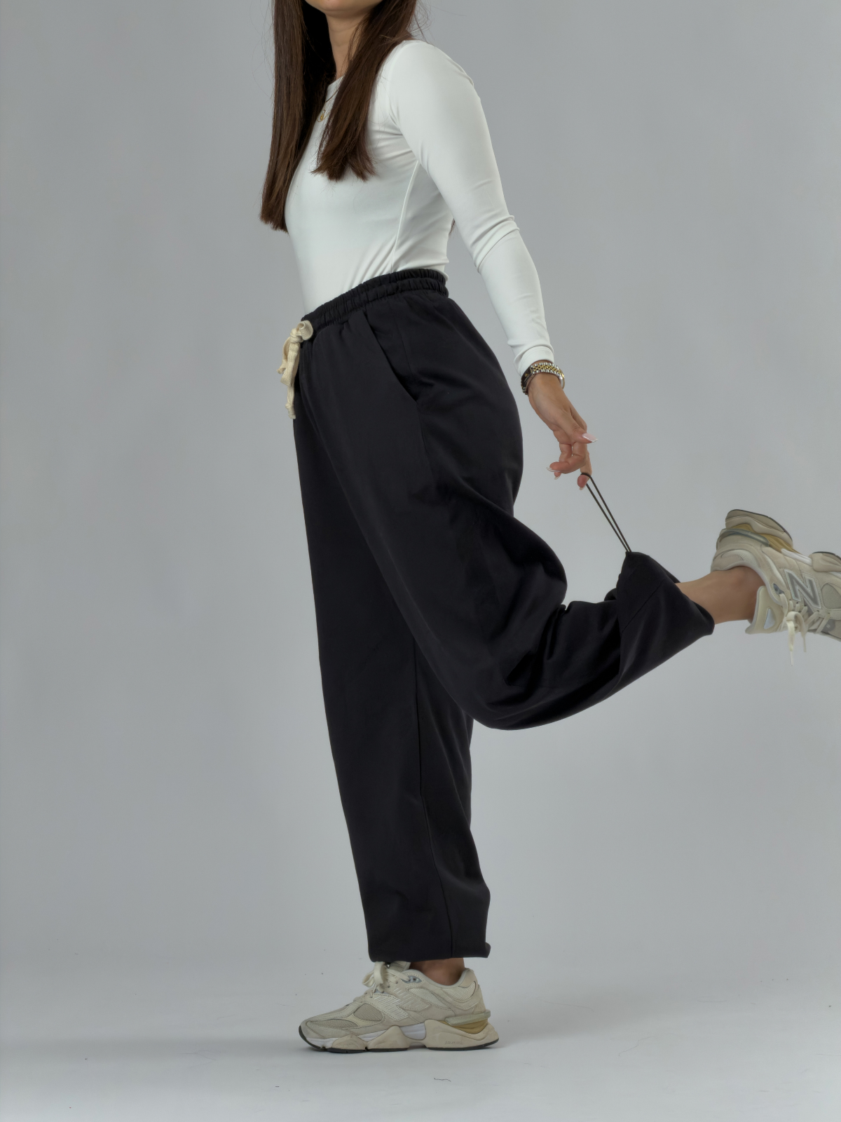 Paça Ayarlamalı Regular Siyah Kadın Jogger Pantolon COC3487