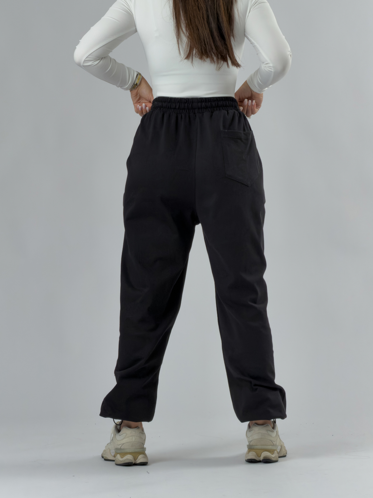 Paça Ayarlamalı Regular Siyah Kadın Jogger Pantolon COC3487