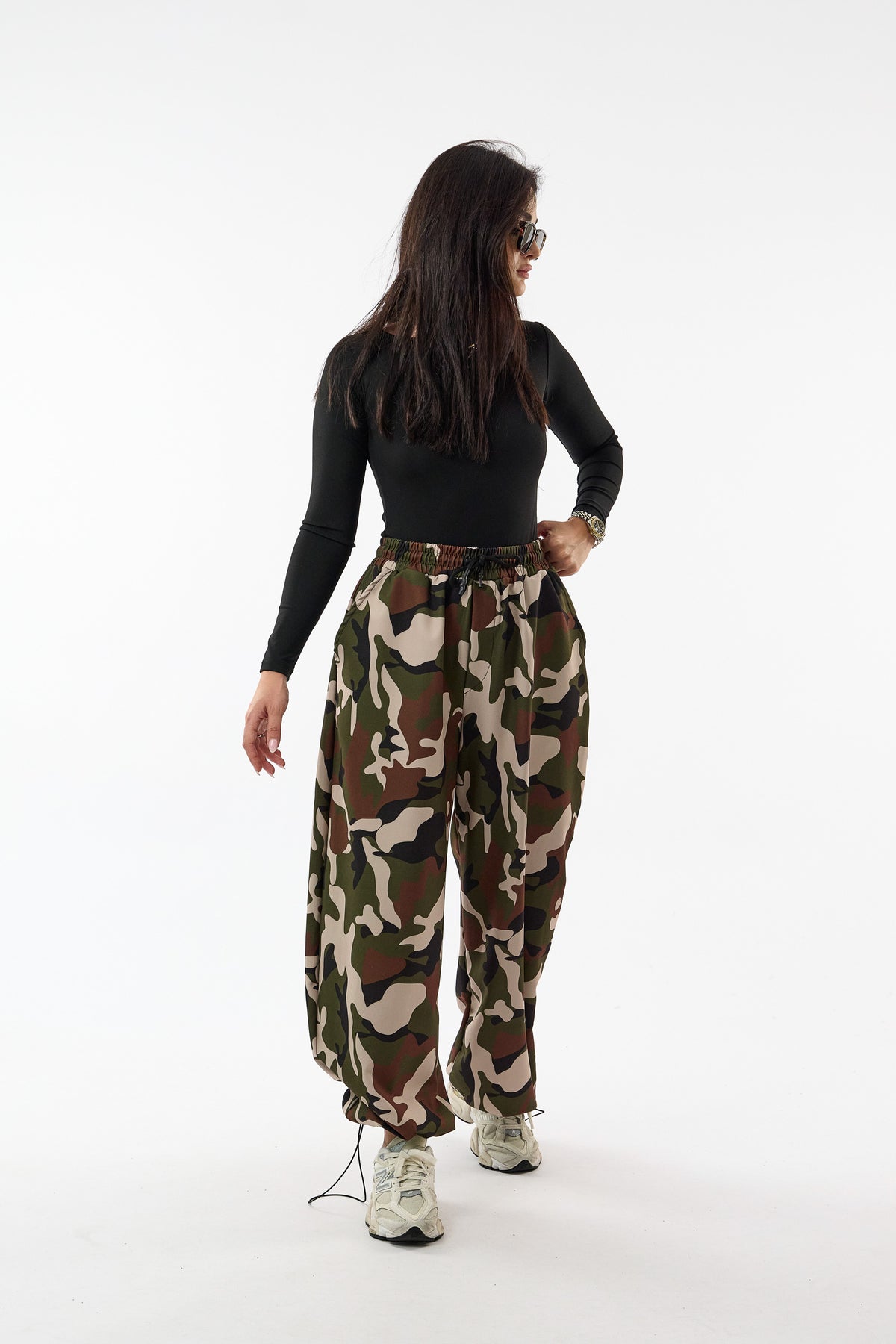 Paça Ayarlamalı Süper Oversize Kamuflaj Baggy Kadın Pantolon COC3766