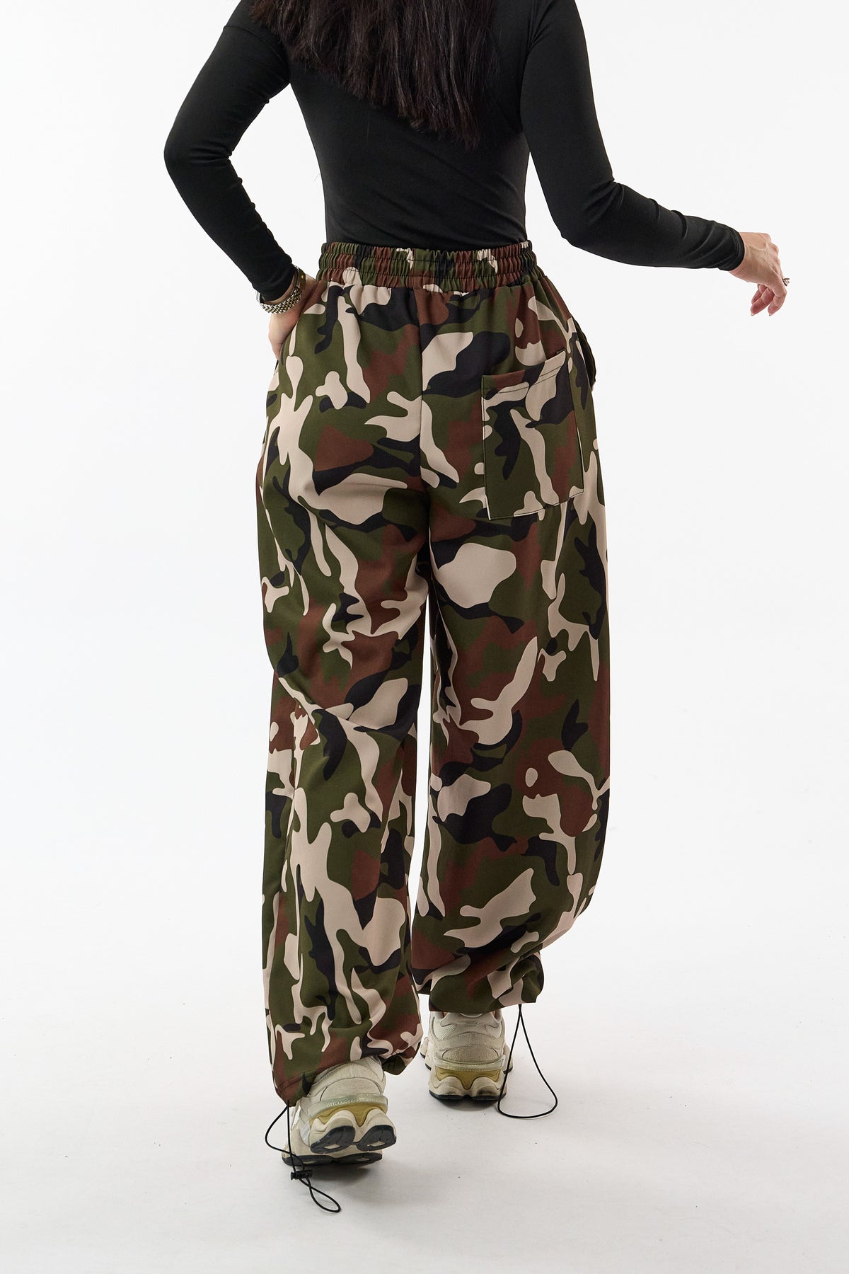 Paça Ayarlamalı Süper Oversize Kamuflaj Baggy Kadın Pantolon COC3766