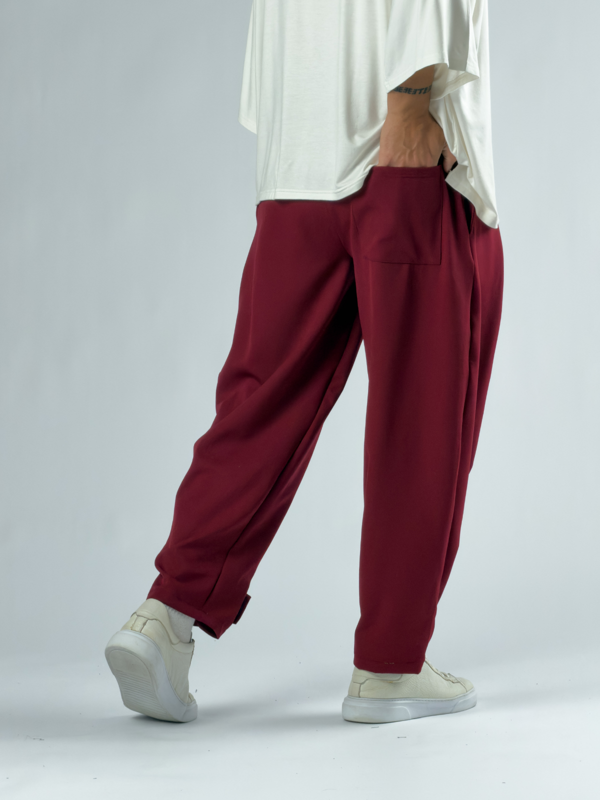 Paça Cırt Detaylı Bordo Erkek Baggy Pantolon COC3351