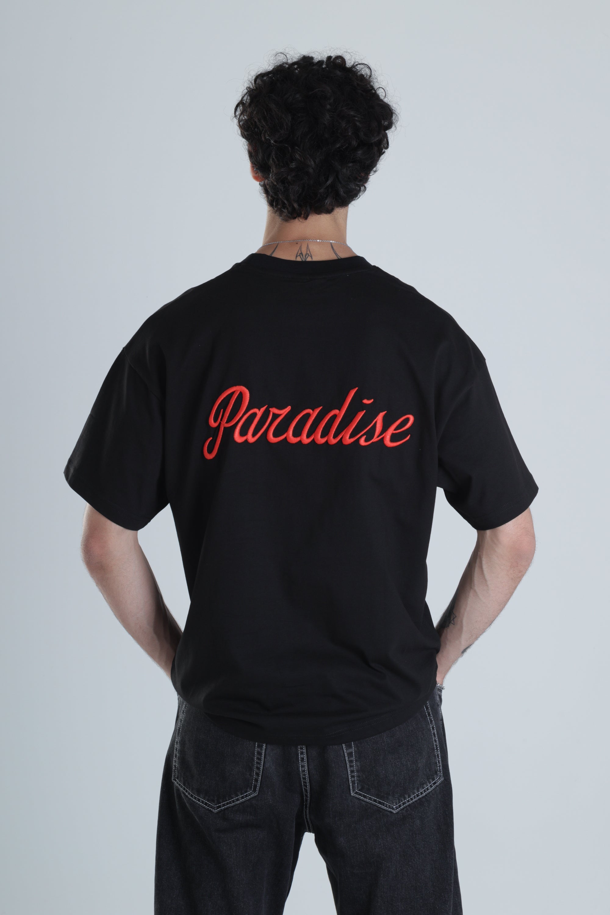 Paradise Siyah Oversize Tasarım T-Shirt COC1399