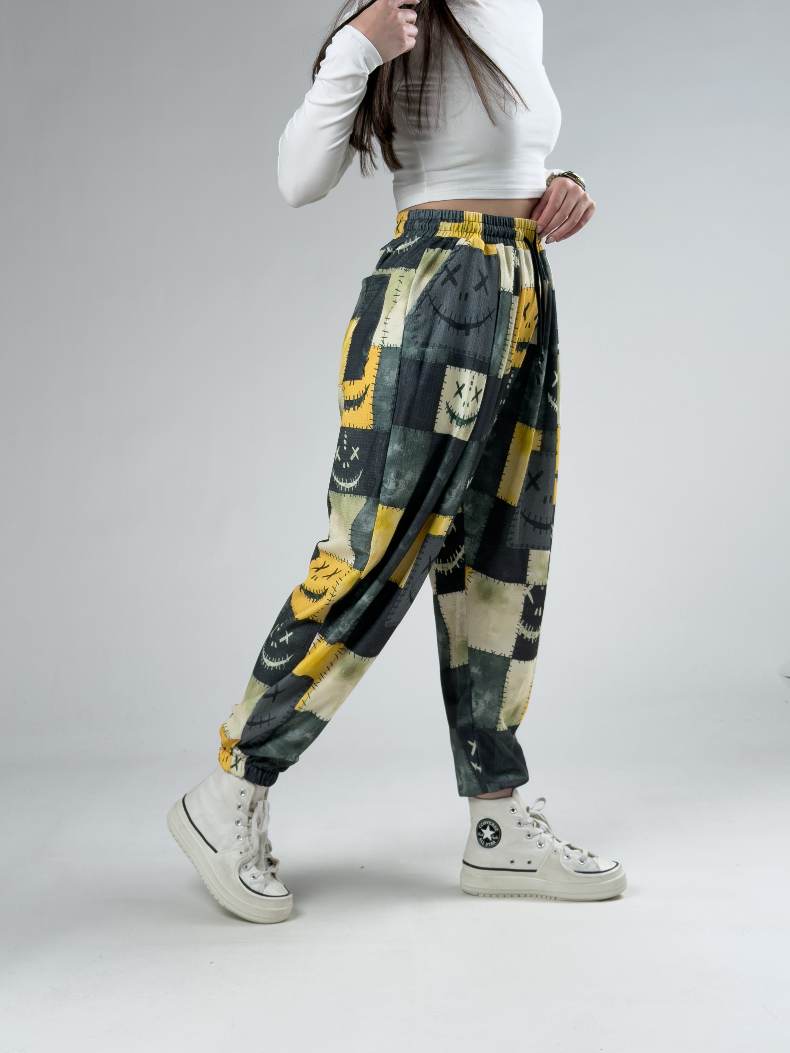Patch Smile Sarı Kadın Jogger Pantolon COC2936
