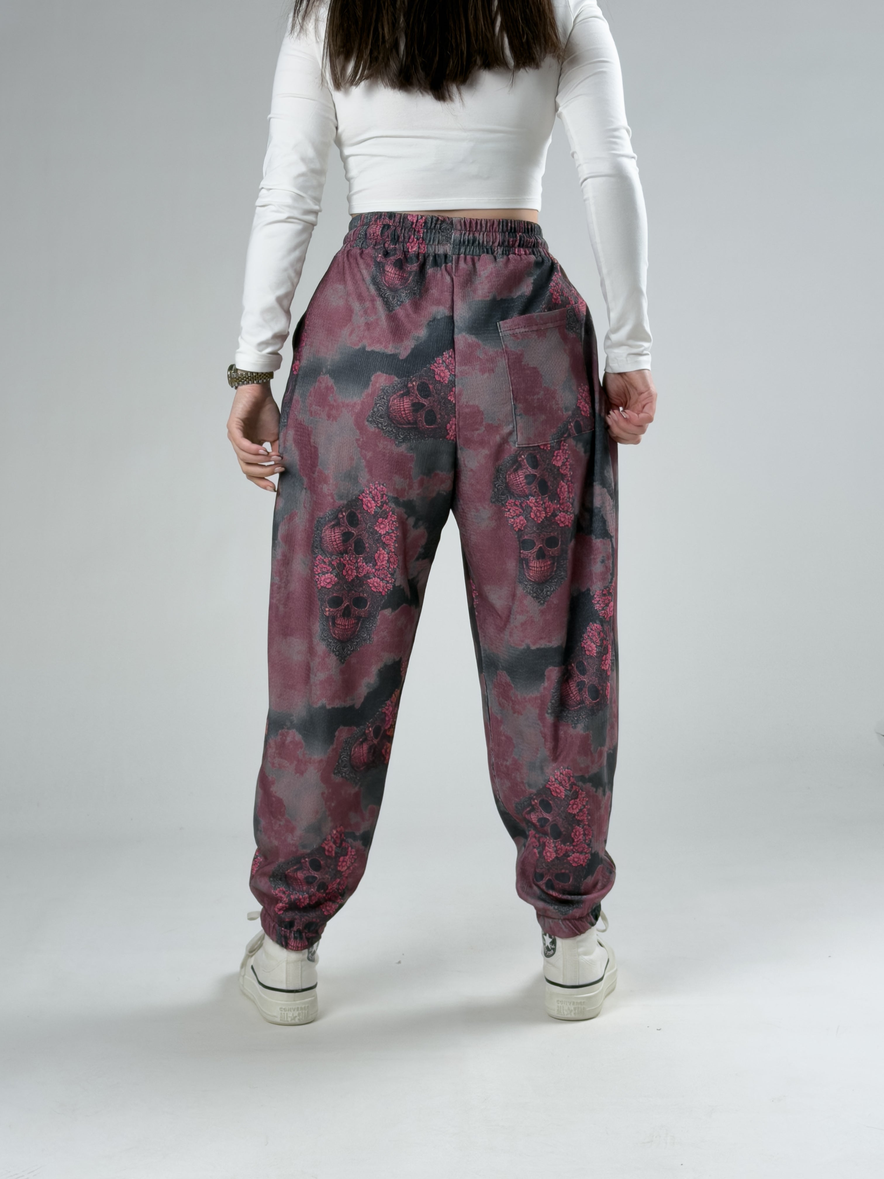 Pembe Kurukafa Desenli Kadın Jogger Pantolon COC2953