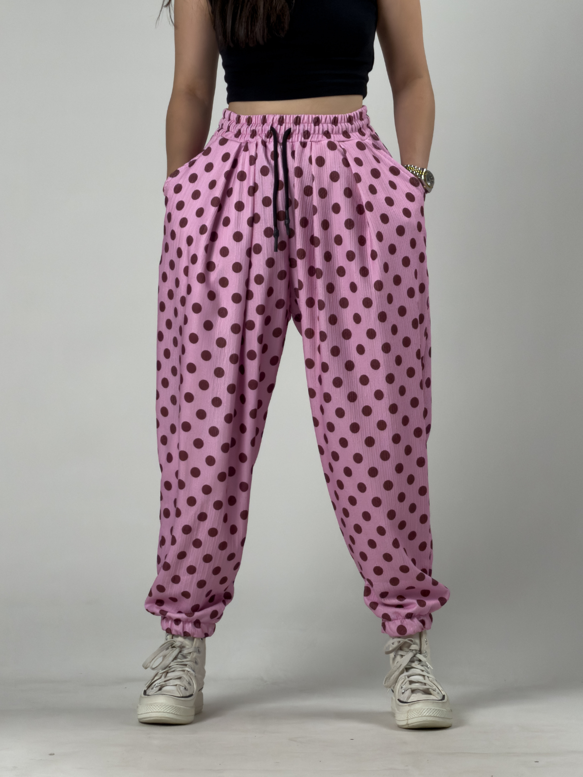 Pembe Puantiyeli Kadın Jogger Pantolon COC3259