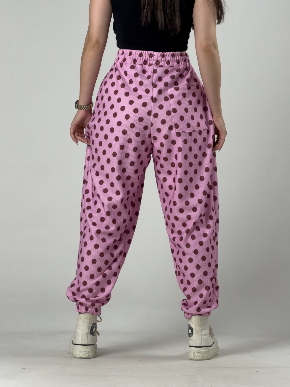Pembe Puantiyeli Kadın Jogger Pantolon COC3259