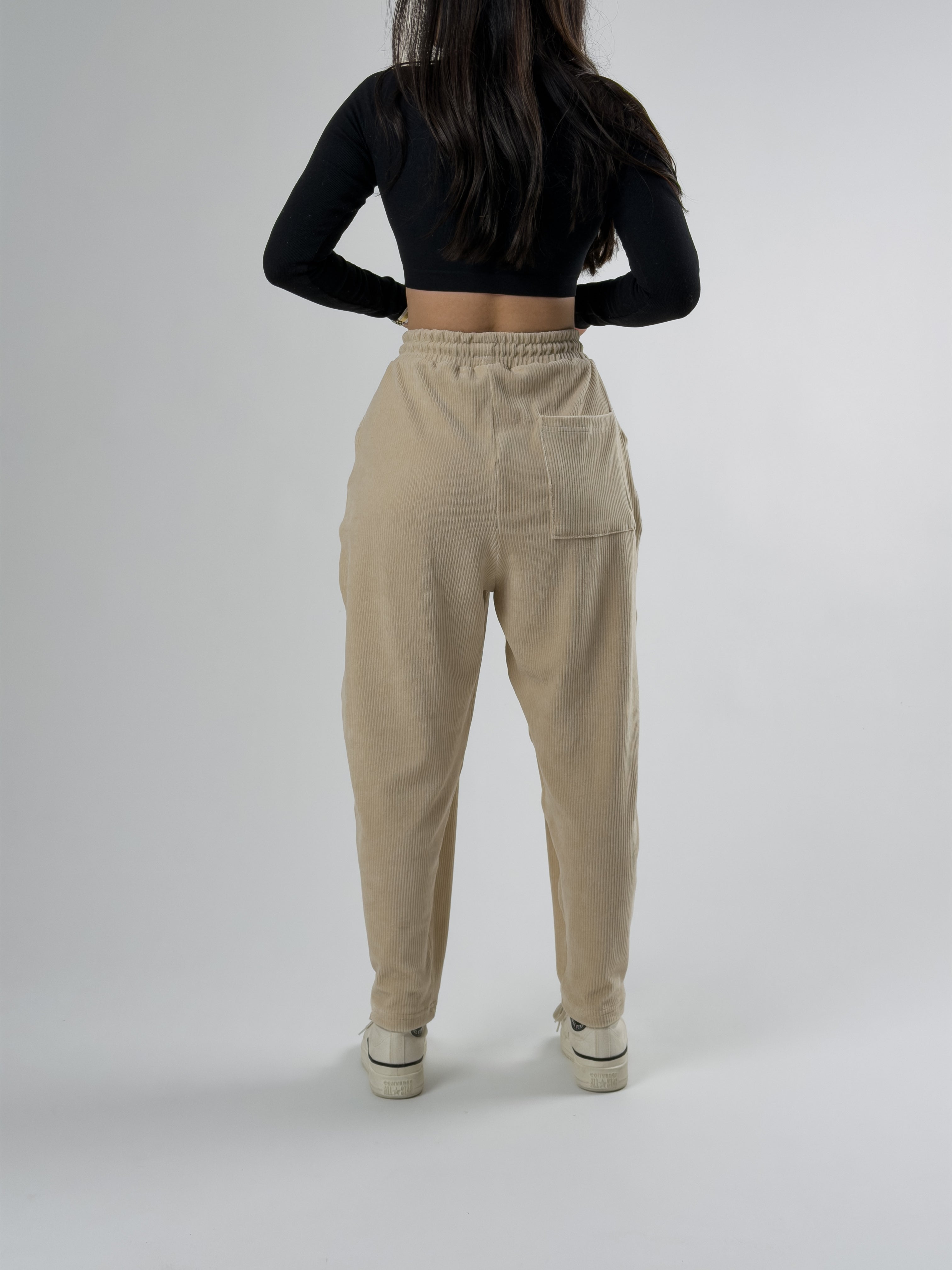Bej Pileli Kadın Jogger Pantolon COC2561