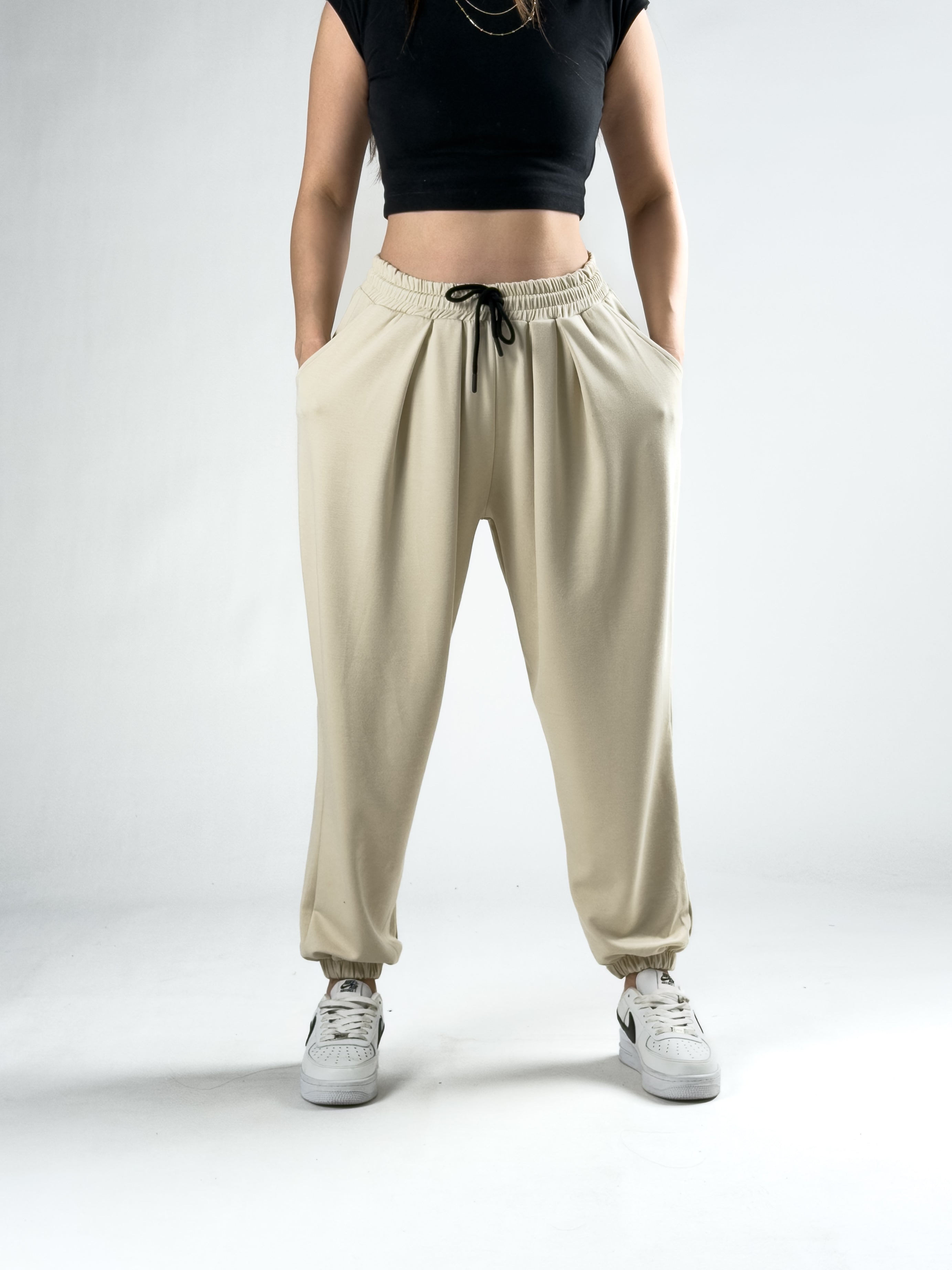 Pileli Bej Kadın Jogger Pantolon COC2843