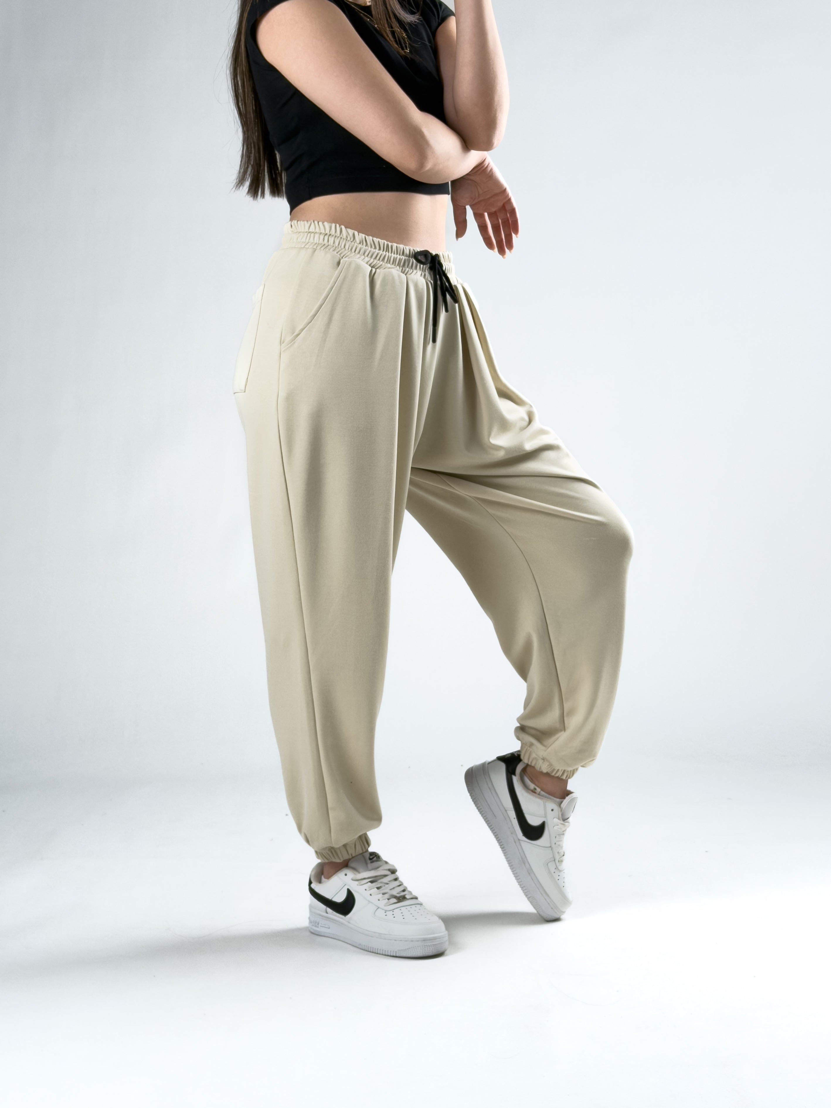 Pileli Bej Kadın Jogger Pantolon COC2843