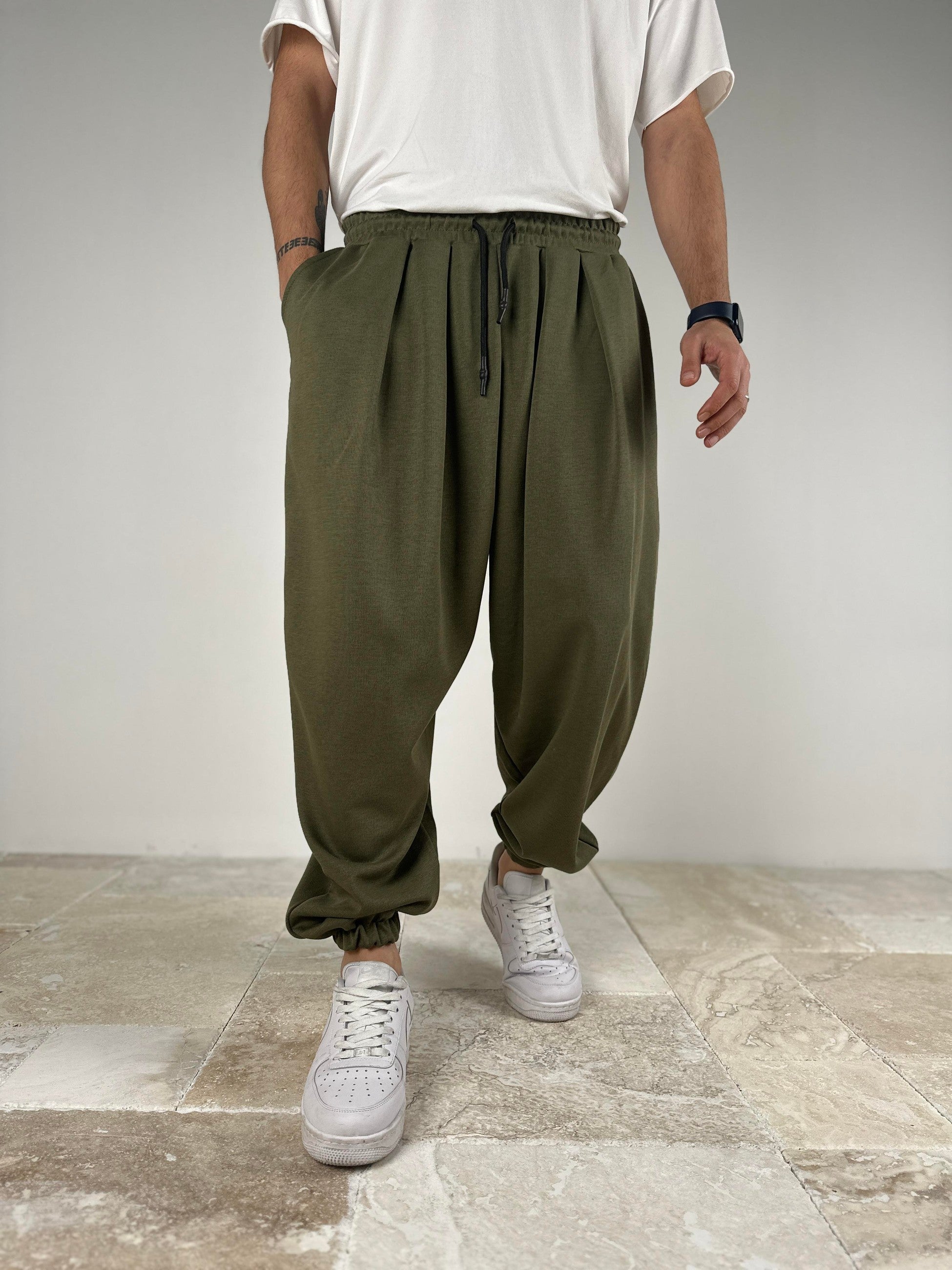 Pileli Haki Yarım Şalvar COC2090