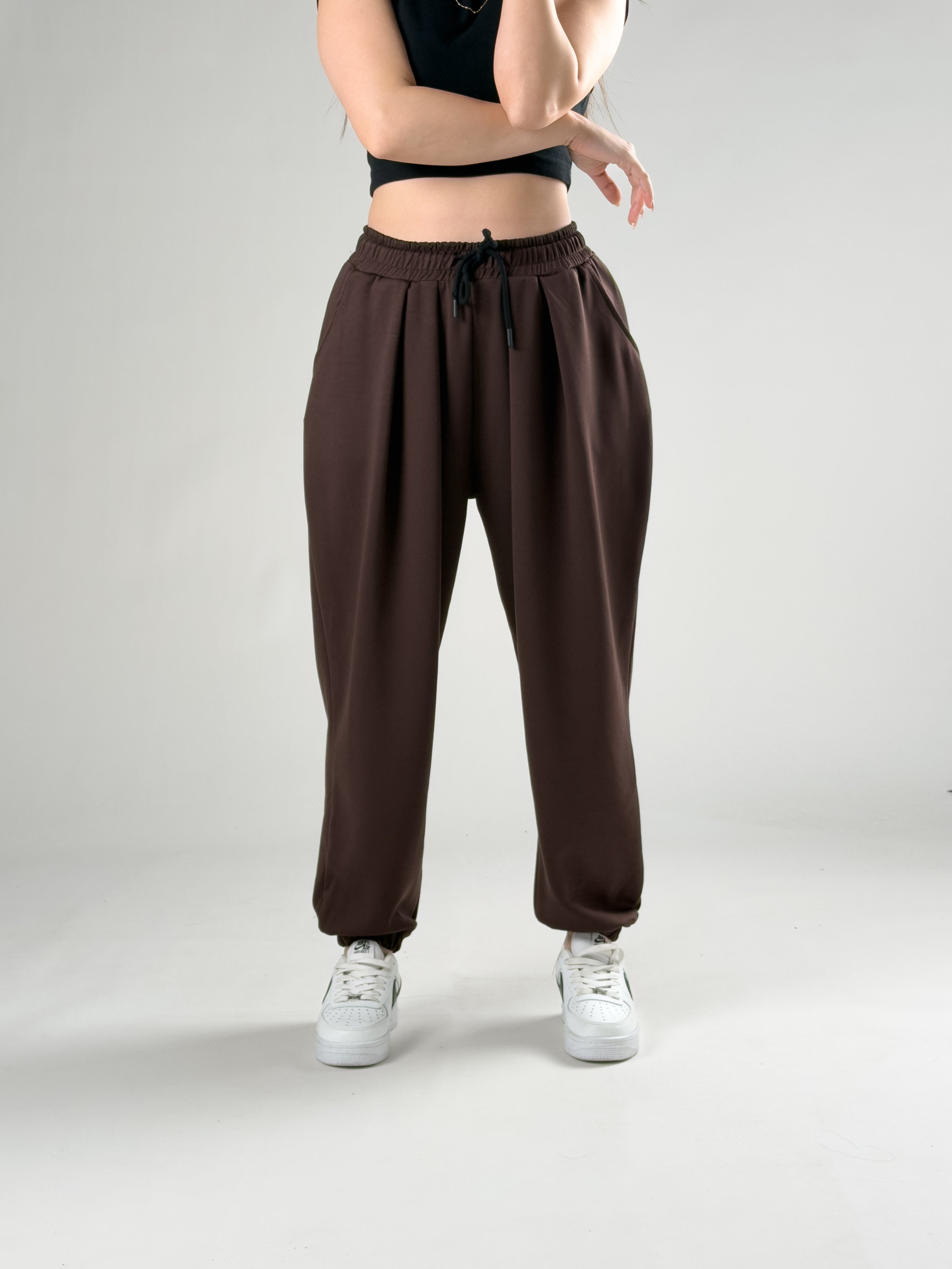 Pileli Kahve Kadın Jogger Pantolon COC2848
