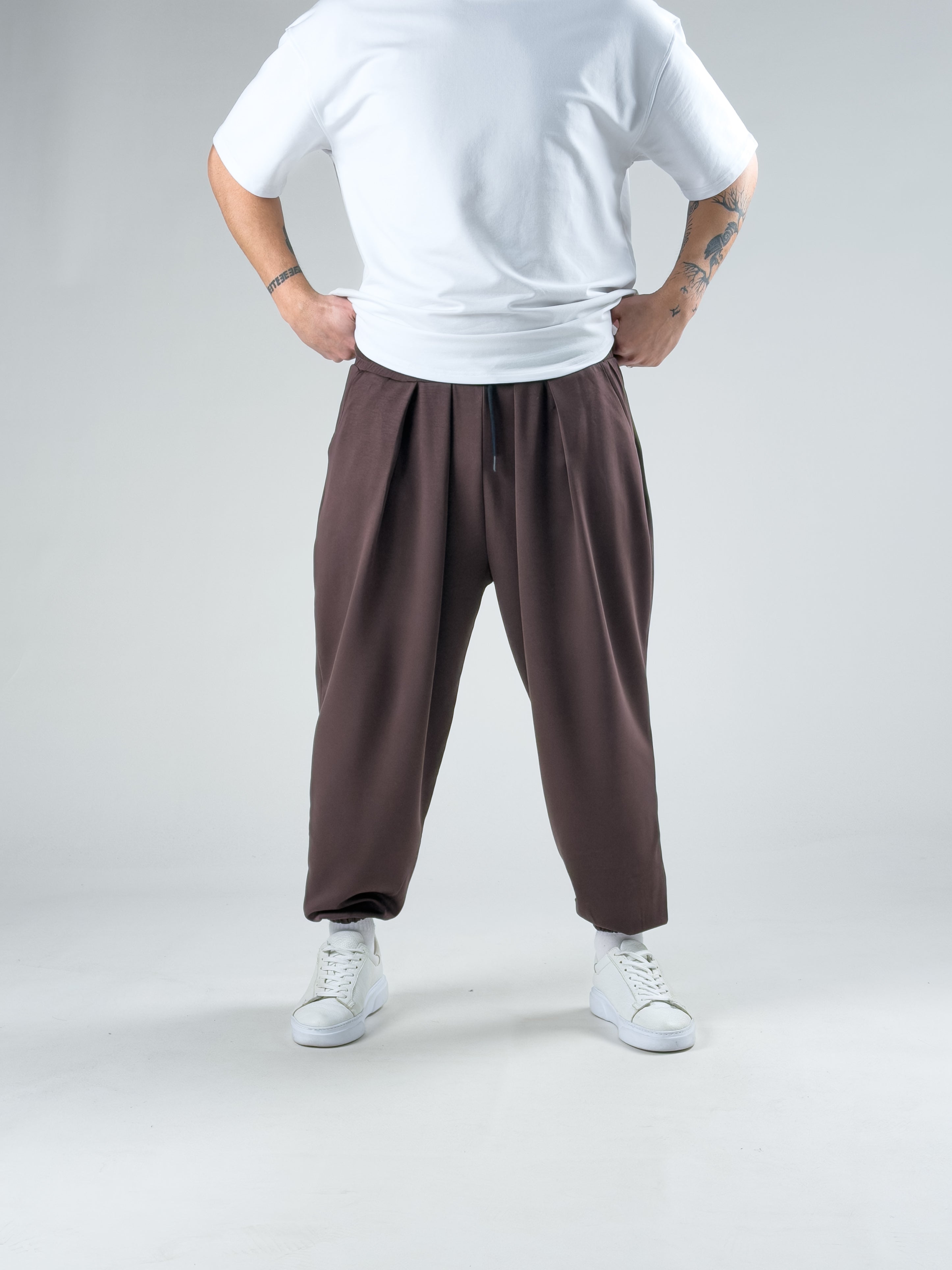 Pileli Kahverengi Erkek Jogger Pantolon COC2921