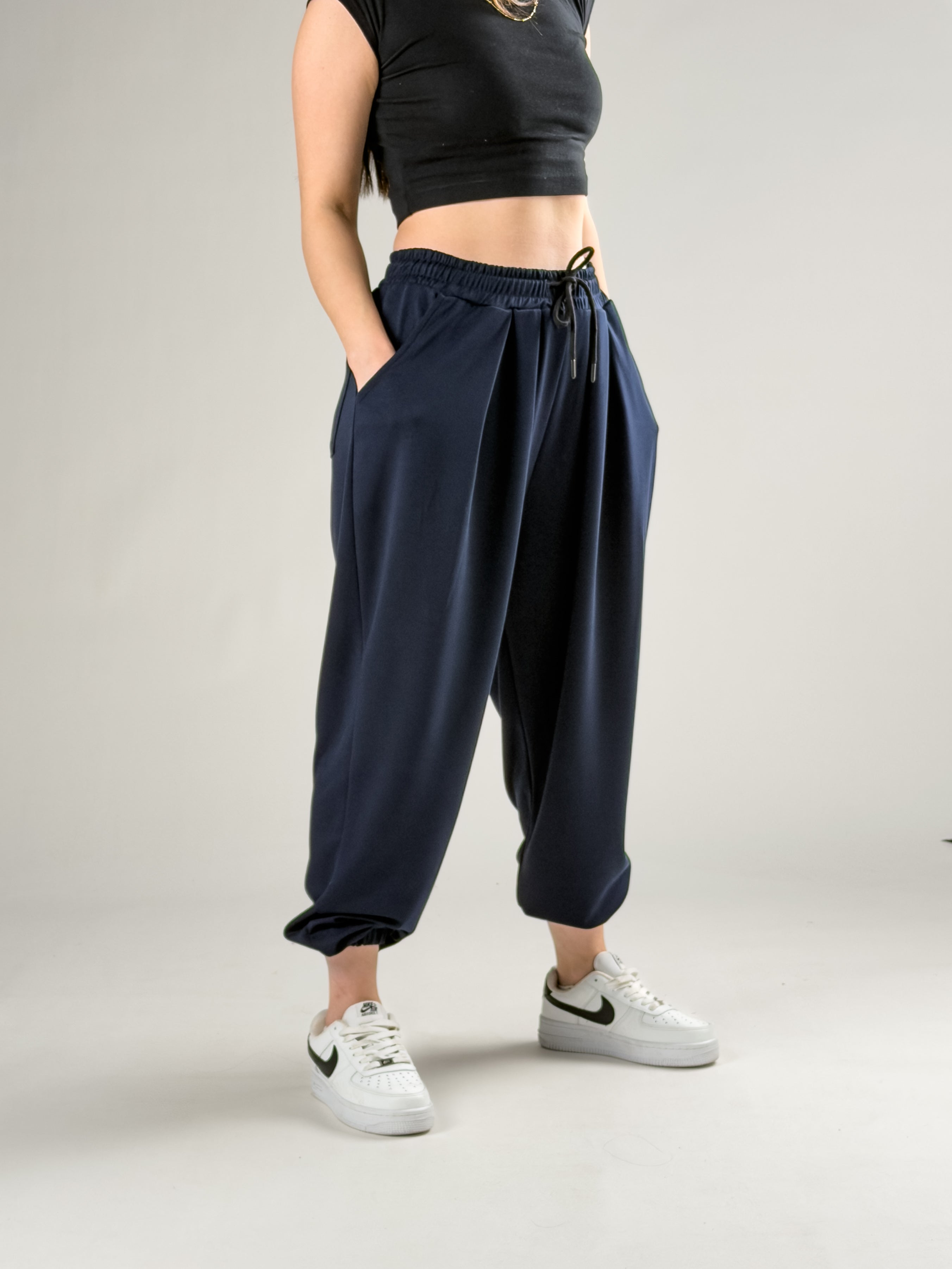 Pileli Lacivert Kadın Jogger Pantolon COC2850