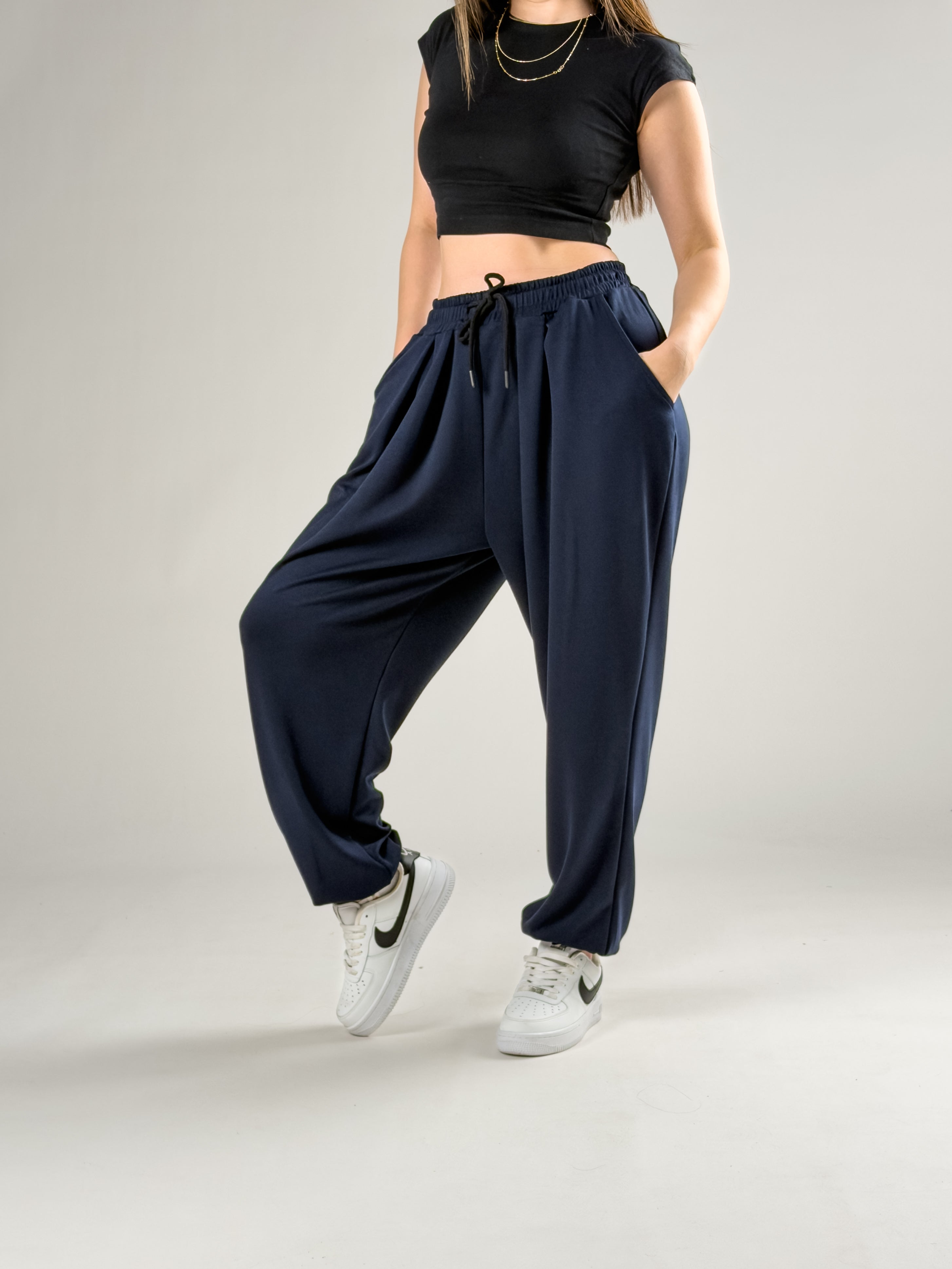 Pileli Lacivert Kadın Jogger Pantolon COC2850